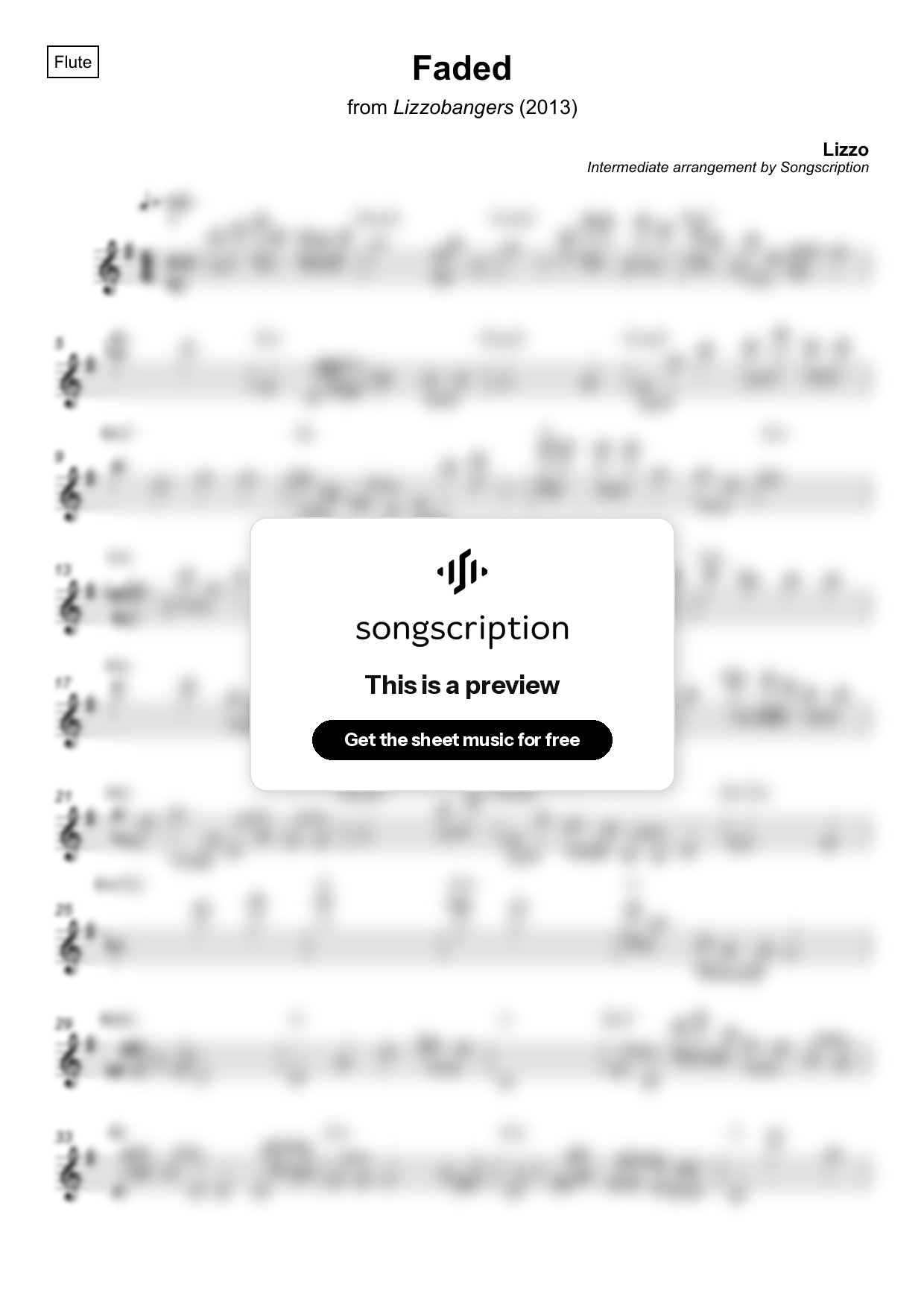 Intermediate Flute Sheet Music for "Faded" by Lizzo