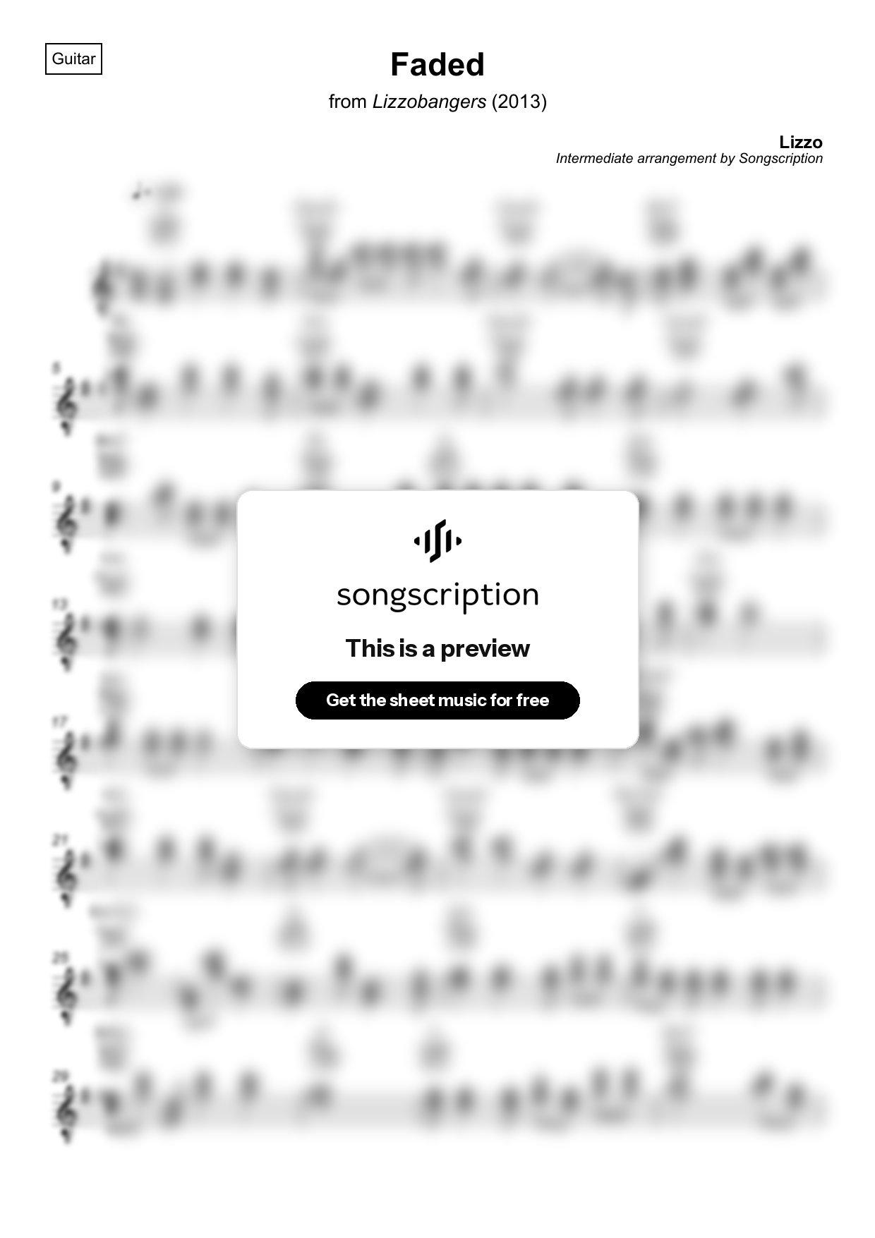 Intermediate Acoustic Guitar Sheet Music for "Faded" by Lizzo