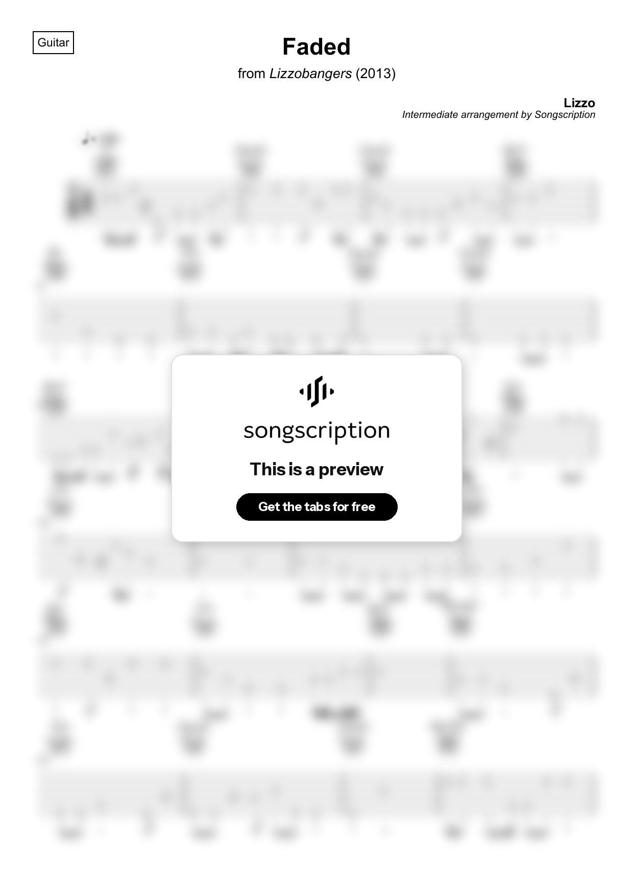 Intermediate Acoustic Guitar Tabs for "Faded" by Lizzo