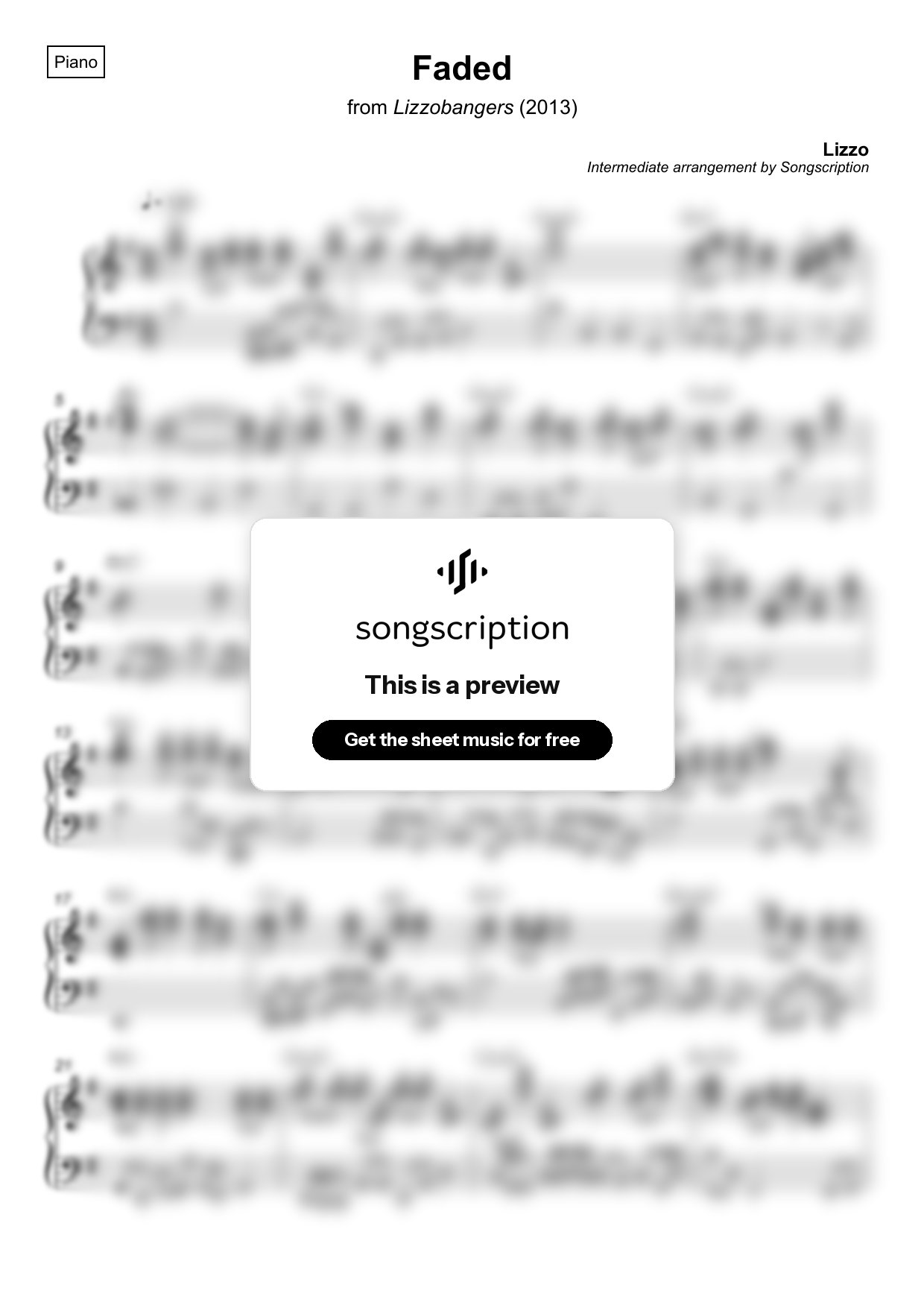 Intermediate Piano Sheet Music for "Faded" by Lizzo