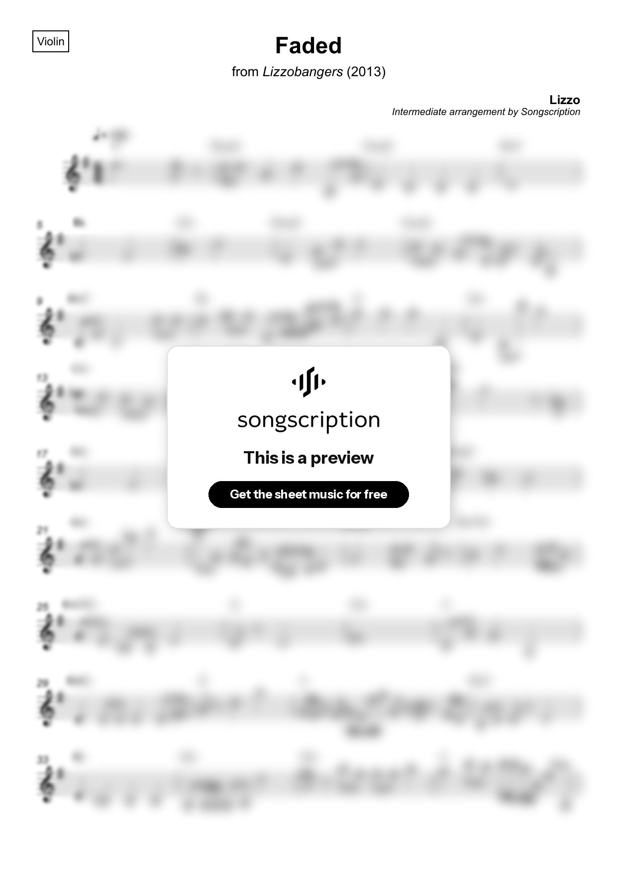 Intermediate Violin Sheet Music for "Faded" by Lizzo