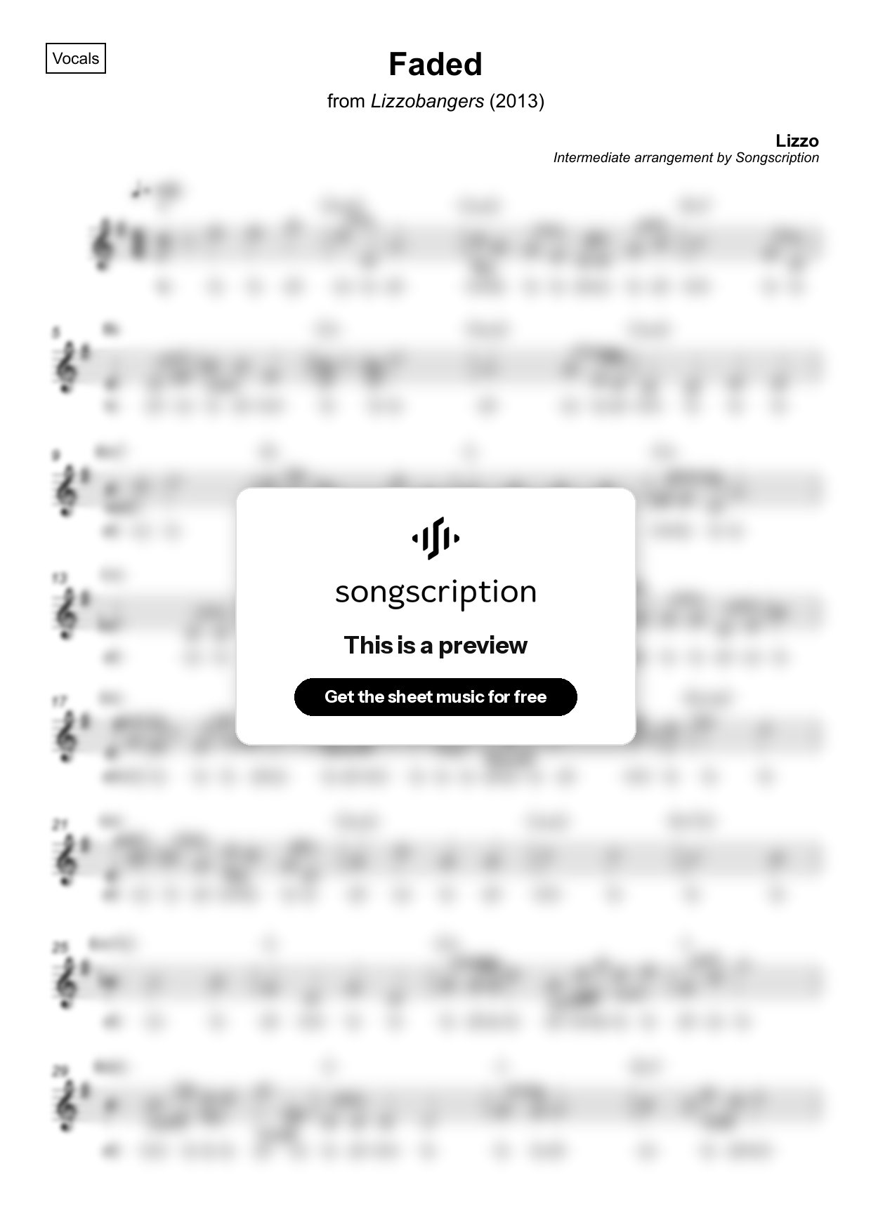 Intermediate Vocals Sheet Music for "Faded" by Lizzo