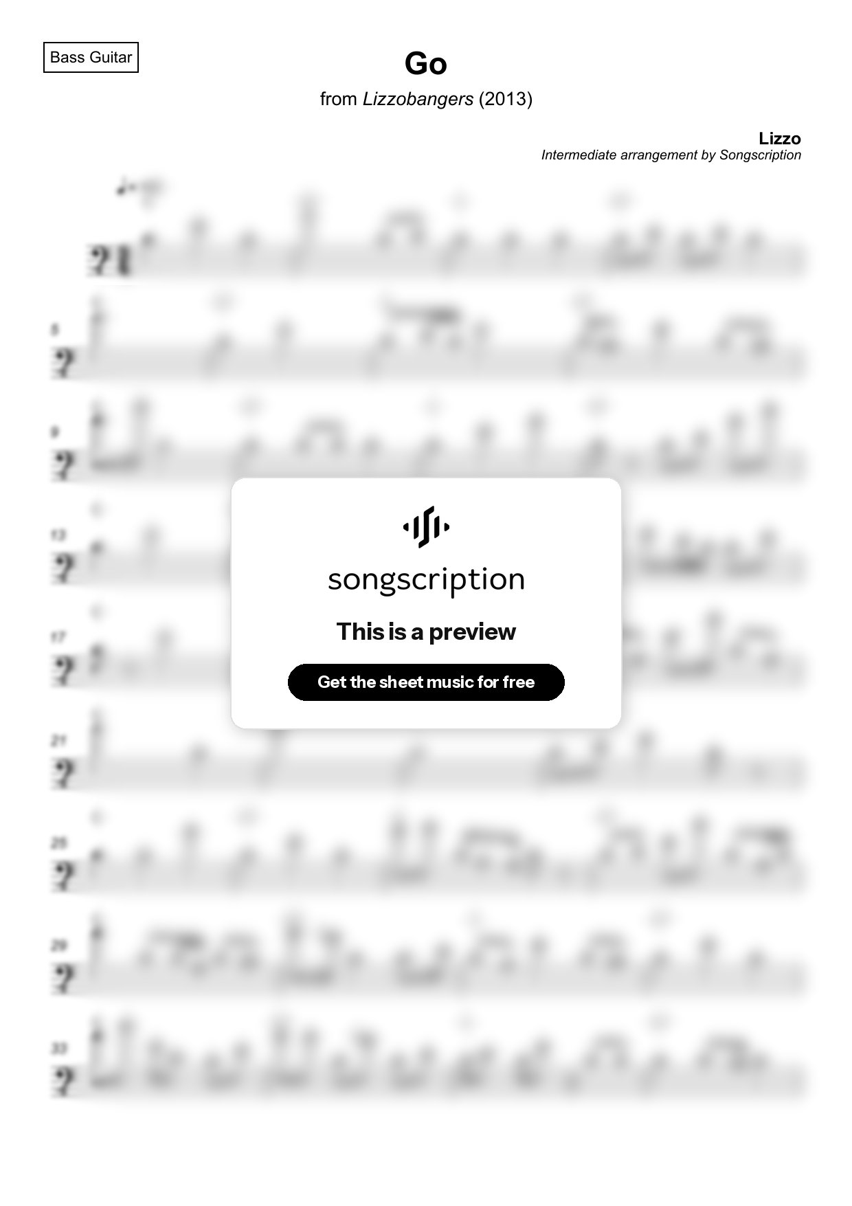 Intermediate Bass Guitar Sheet Music for "Go" by Lizzo