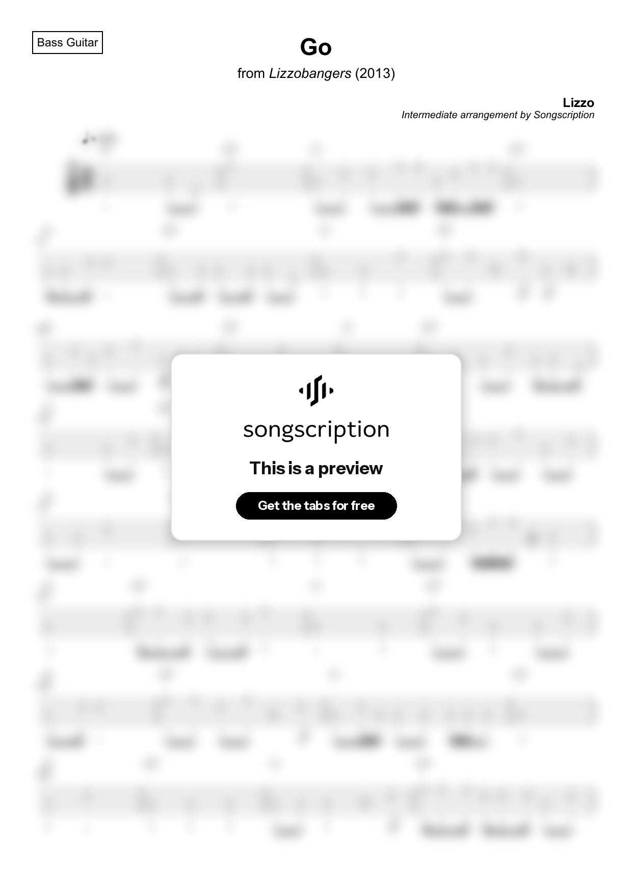 Intermediate Bass Guitar Tabs for "Go" by Lizzo