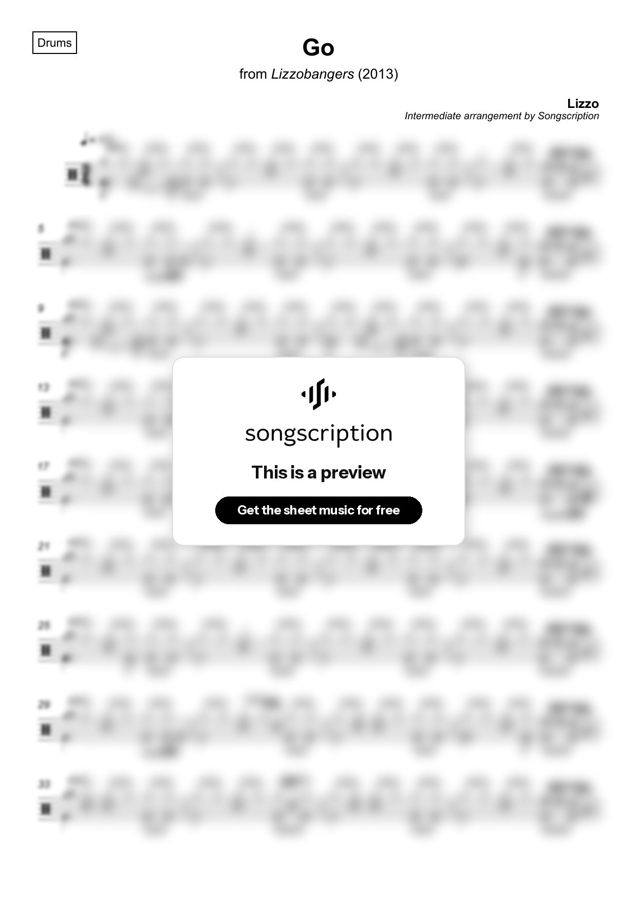 Intermediate Drums Sheet Music for "Go" by Lizzo