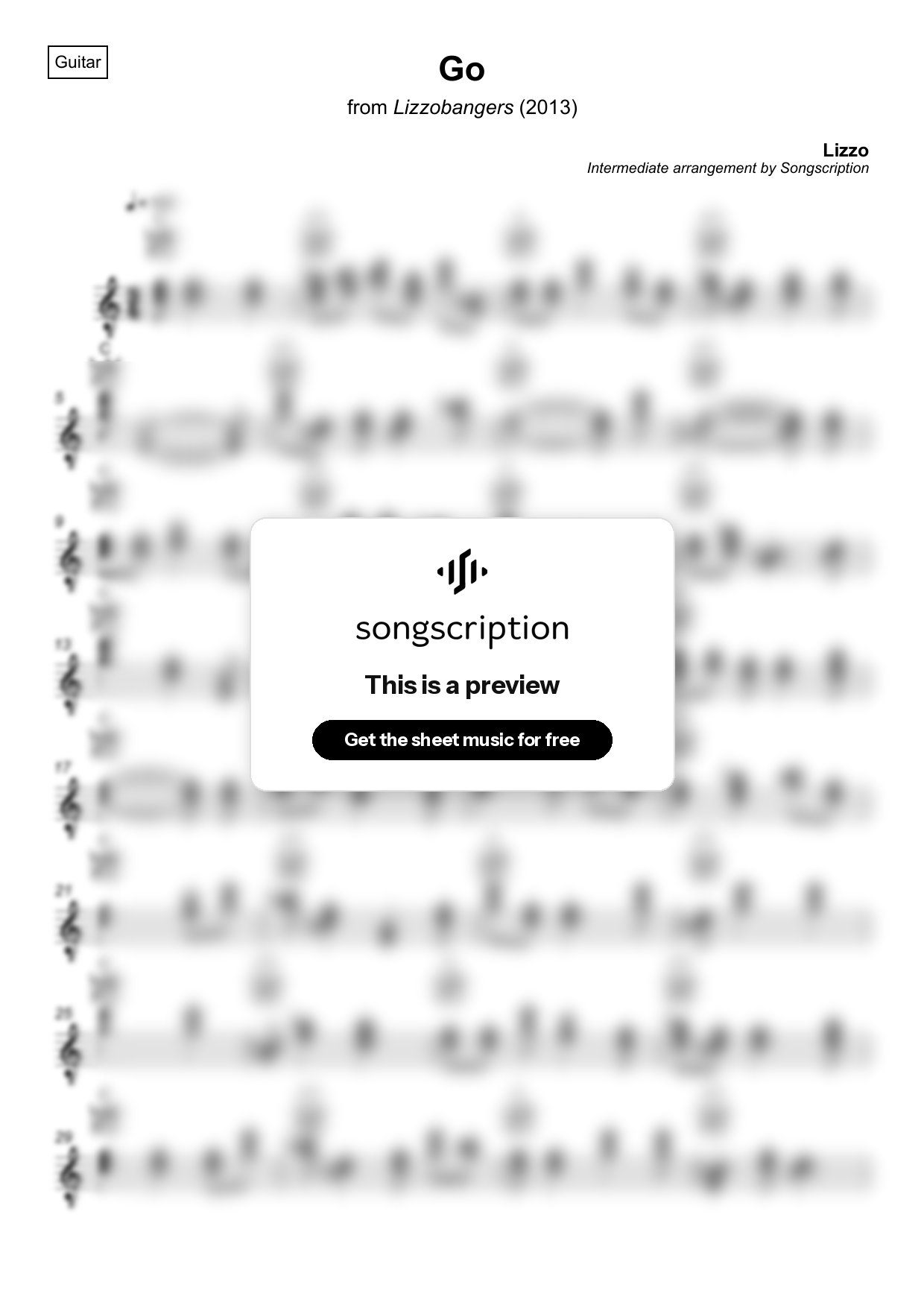 Intermediate Acoustic Guitar Sheet Music for "Go" by Lizzo