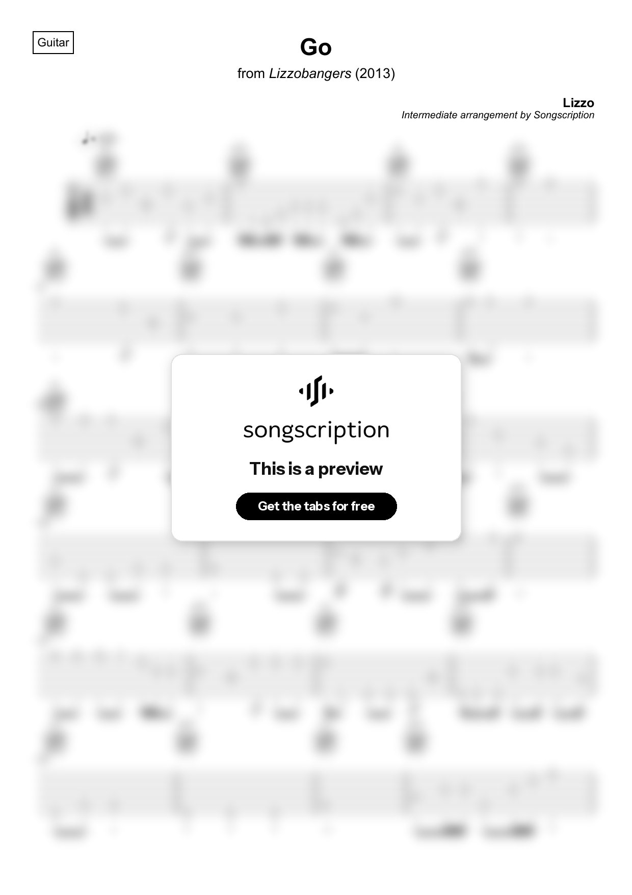 Intermediate Acoustic Guitar Tabs for "Go" by Lizzo