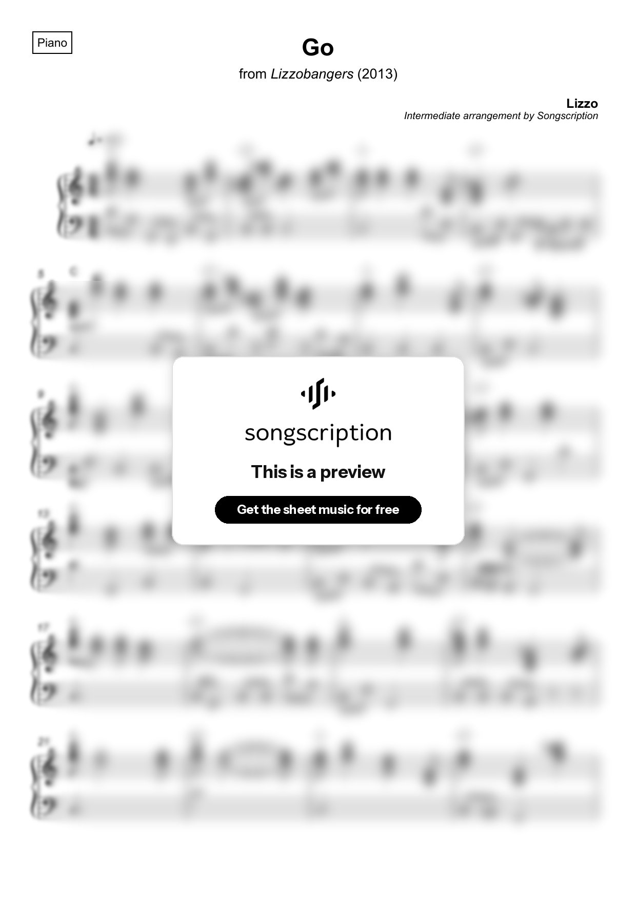 Intermediate Piano Sheet Music for "Go" by Lizzo