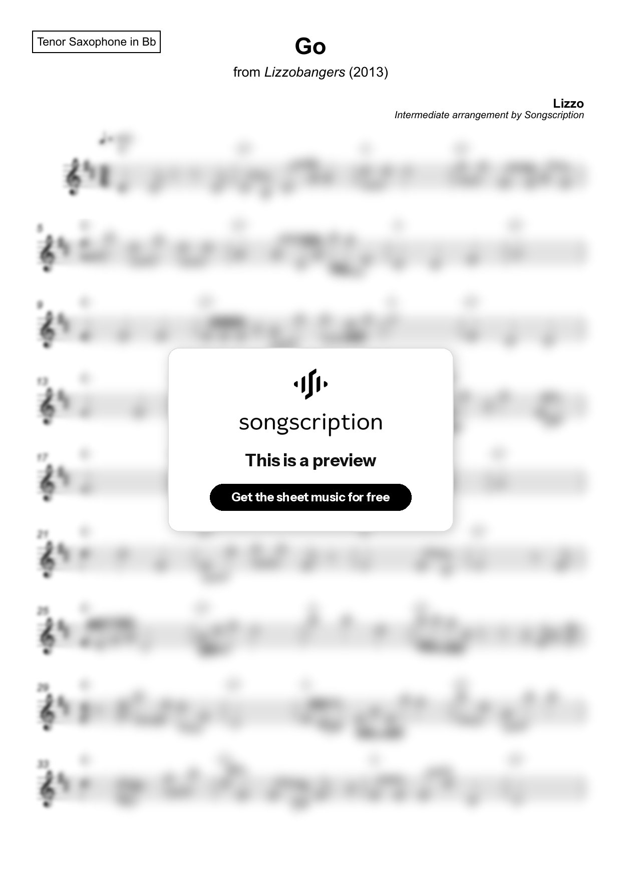 Intermediate Tenor Sax Sheet Music for "Go" by Lizzo