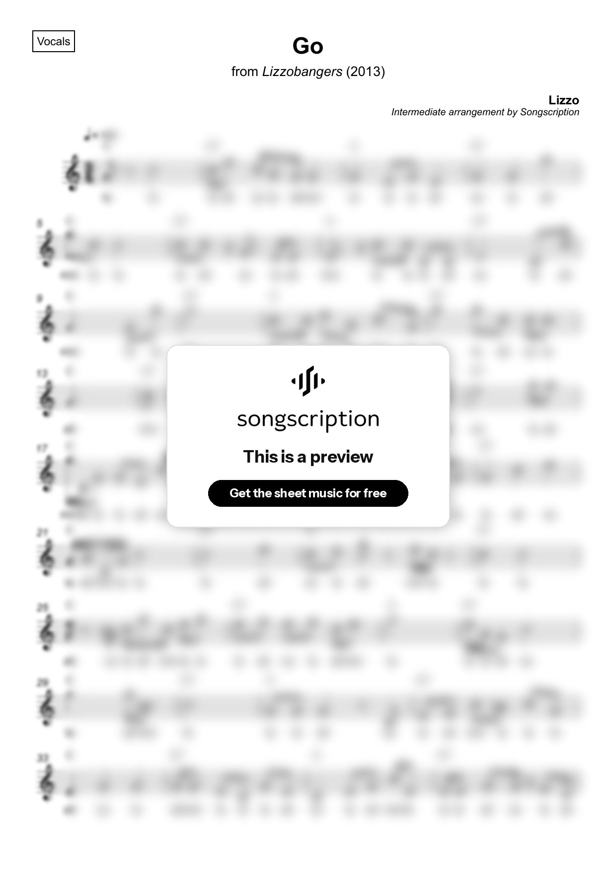 Intermediate Vocals Sheet Music for "Go" by Lizzo