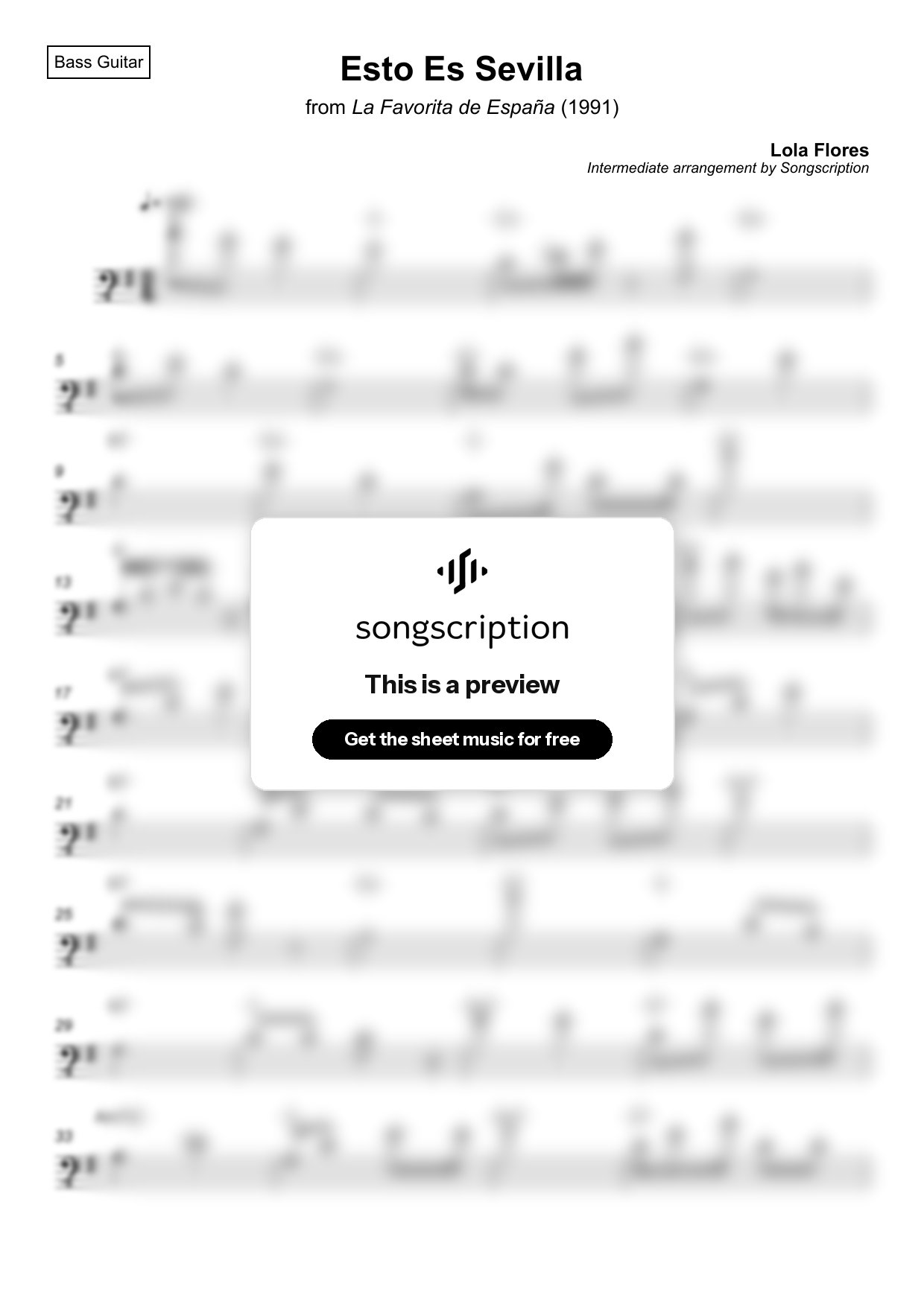 Intermediate Bass Guitar Sheet Music for "Esto Es Sevilla" by Lola Flores