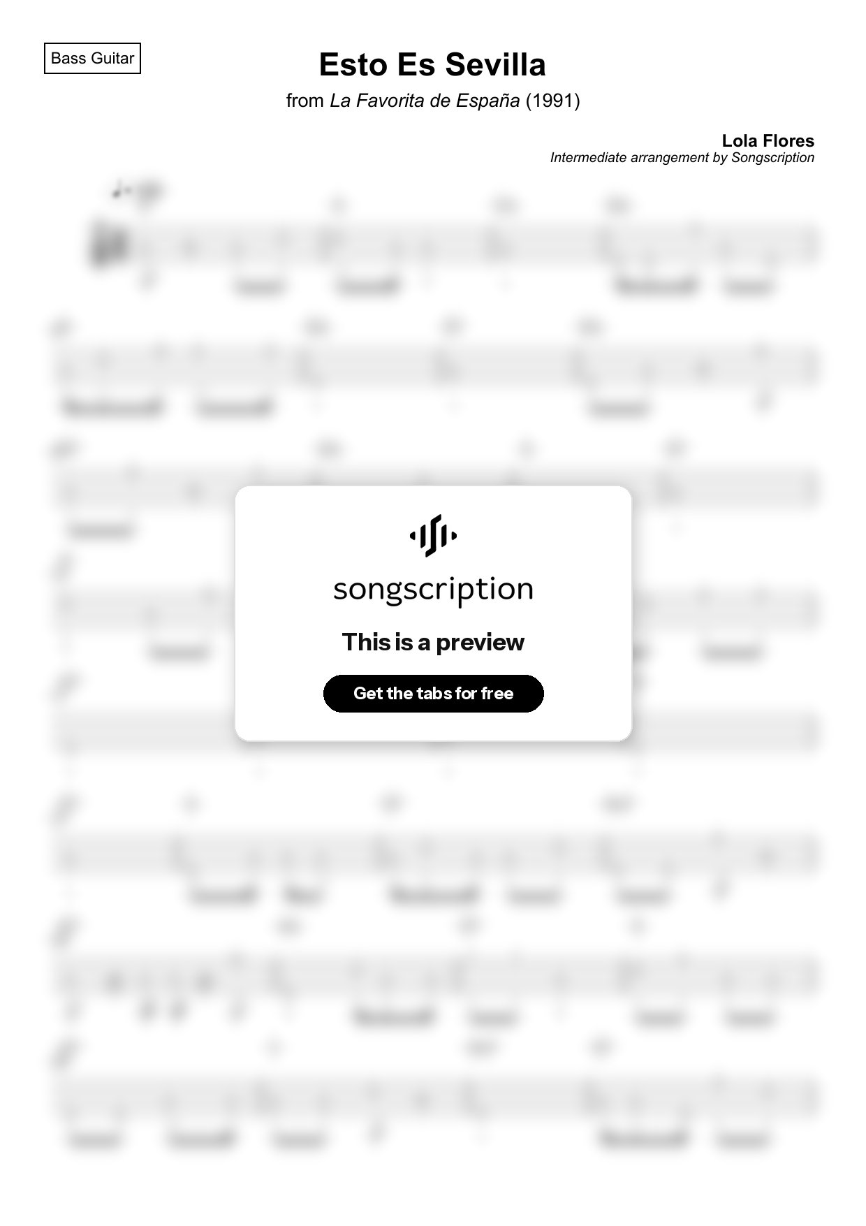 Intermediate Bass Guitar Tabs for "Esto Es Sevilla" by Lola Flores