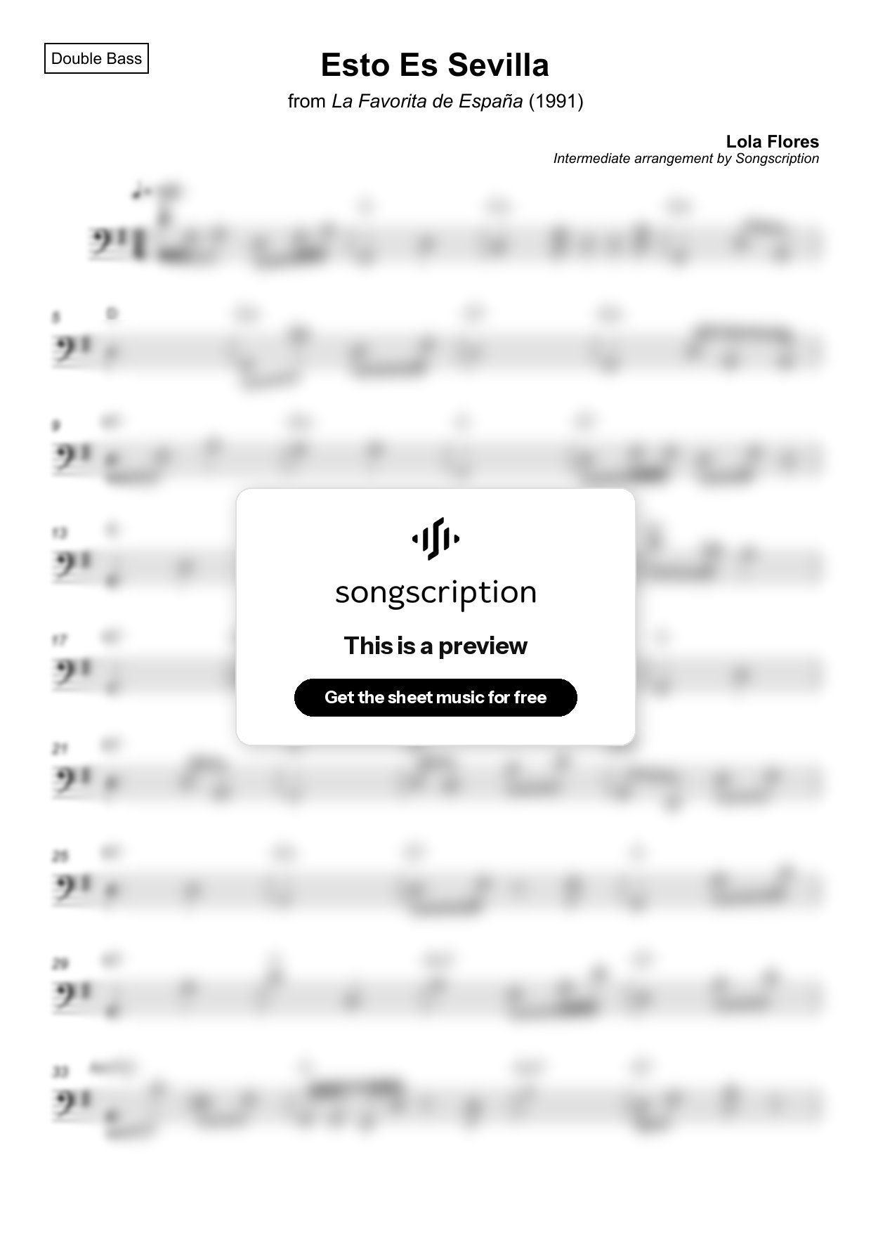 Intermediate Double Bass Sheet Music for "Esto Es Sevilla" by Lola Flores