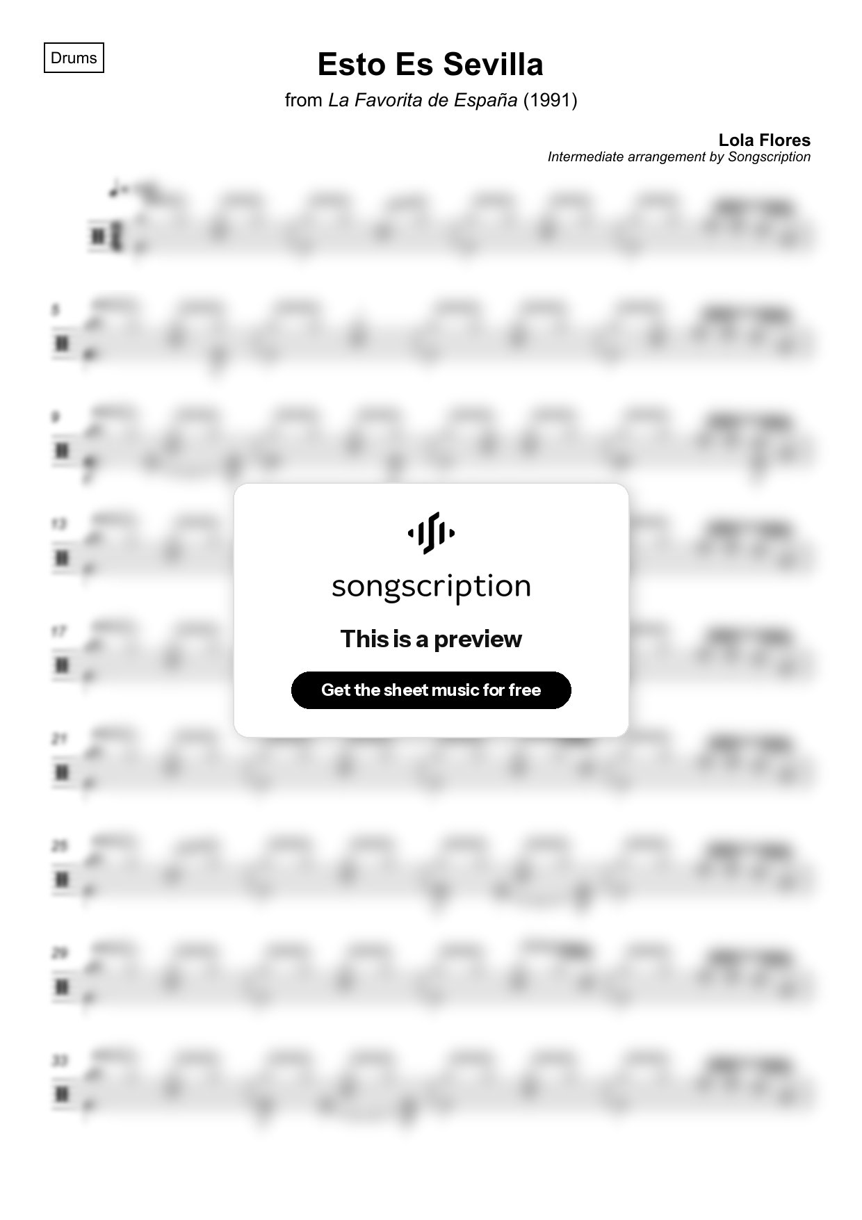 Intermediate Drums Sheet Music for "Esto Es Sevilla" by Lola Flores