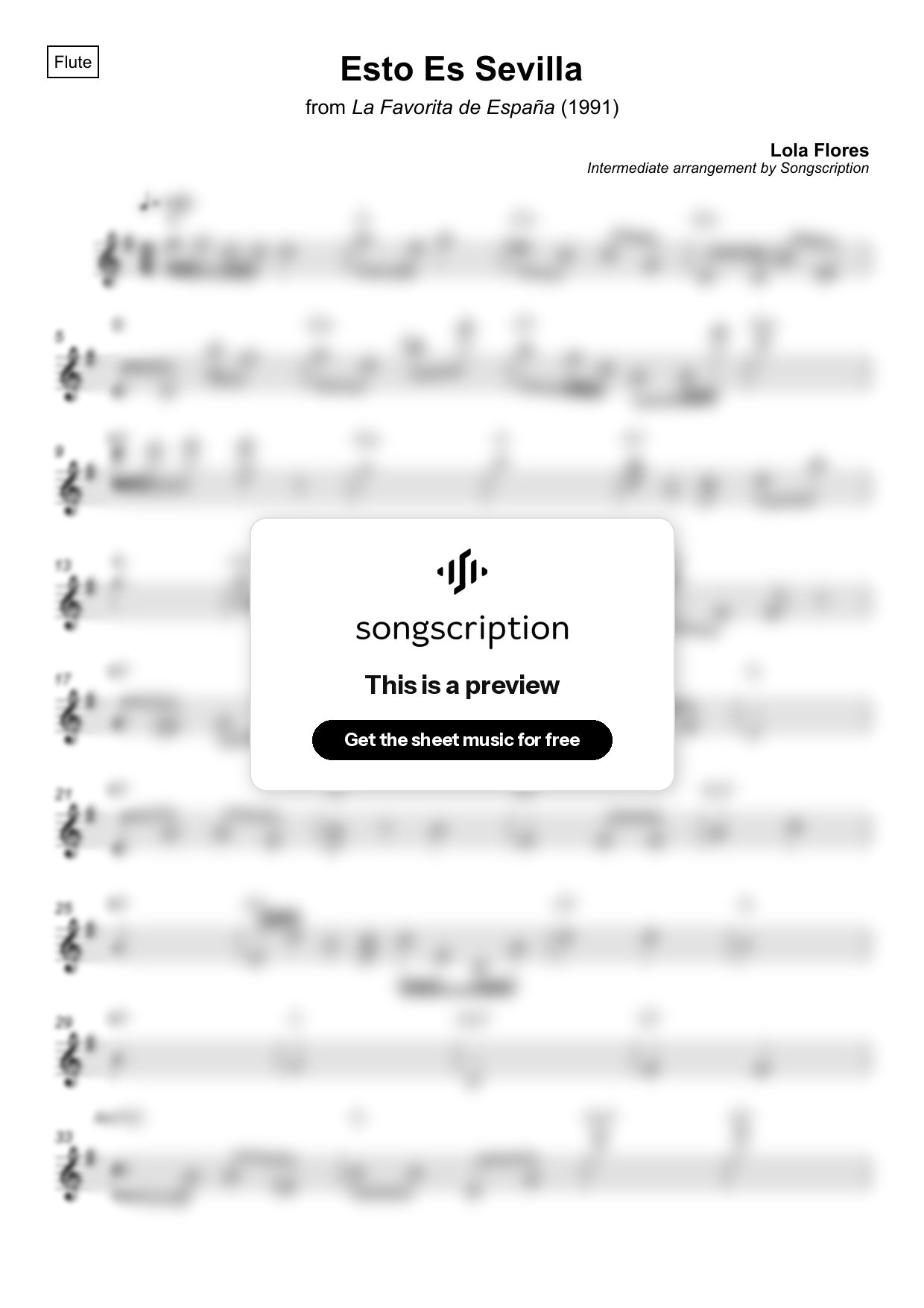 Intermediate Flute Sheet Music for "Esto Es Sevilla" by Lola Flores