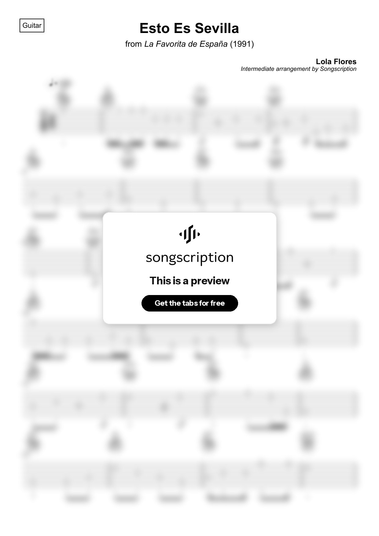 Intermediate Acoustic Guitar Tabs for "Esto Es Sevilla" by Lola Flores