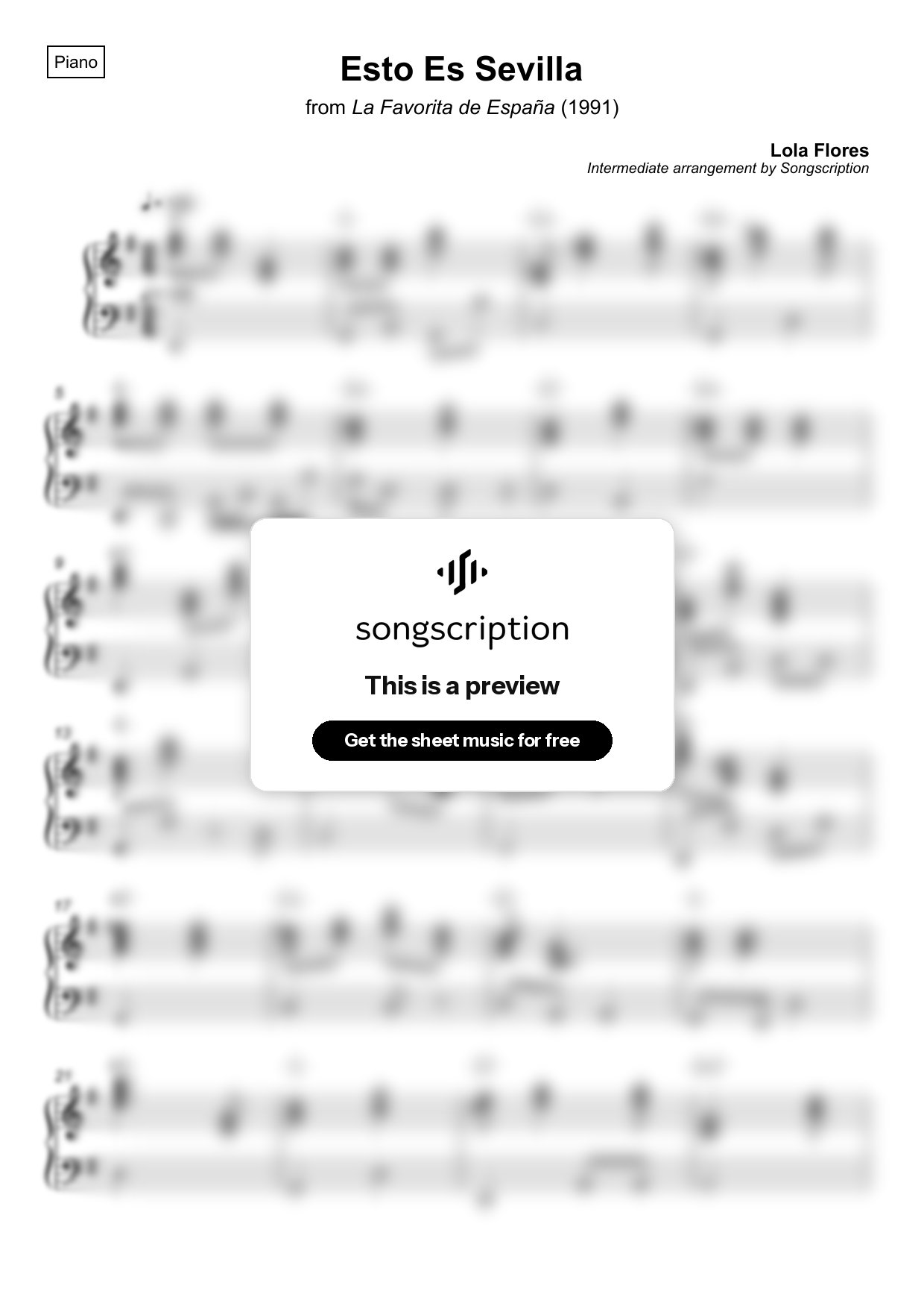 Intermediate Piano Sheet Music for "Esto Es Sevilla" by Lola Flores
