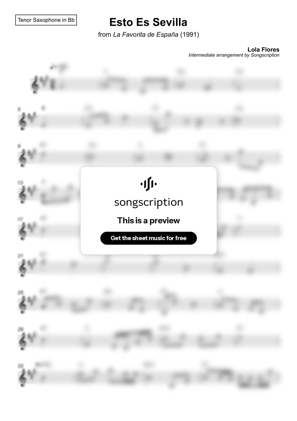 Intermediate Tenor Sax Sheet Music for "Esto Es Sevilla" by Lola Flores