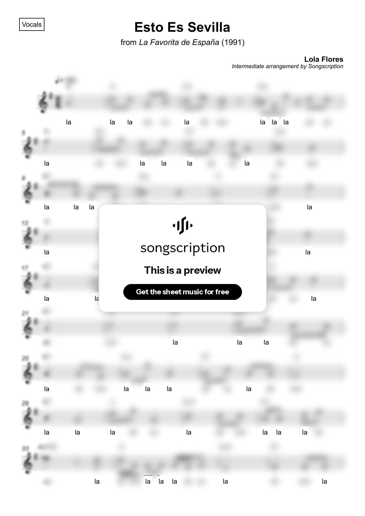 Intermediate Vocals Sheet Music for "Esto Es Sevilla" by Lola Flores