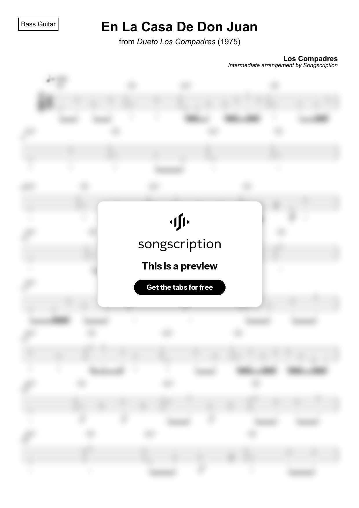 Intermediate Bass Guitar Tabs for "En La Casa De Don Juan" by Los Compadres