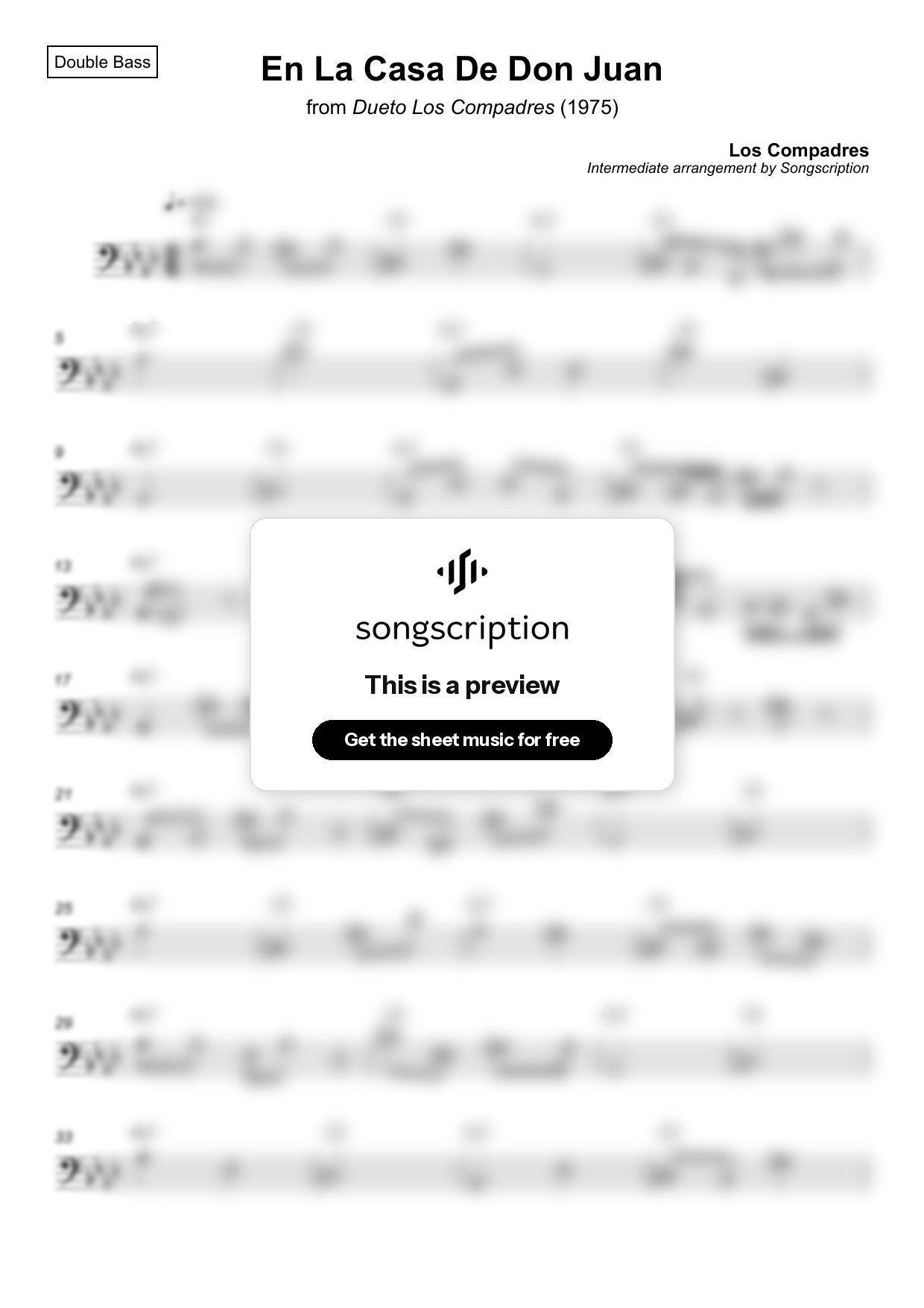 Intermediate Double Bass Sheet Music for "En La Casa De Don Juan" by Los Compadres
