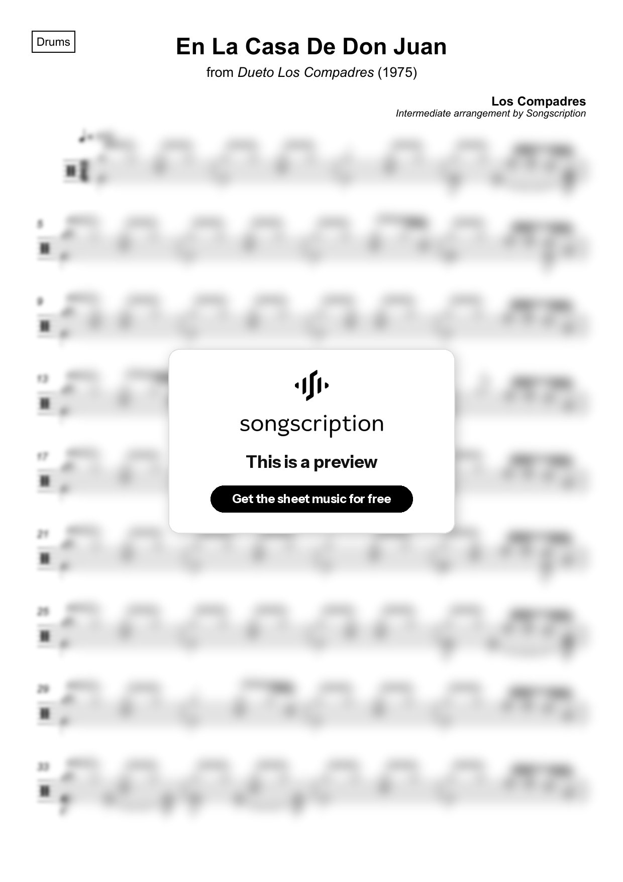 Intermediate Drums Sheet Music for "En La Casa De Don Juan" by Los Compadres