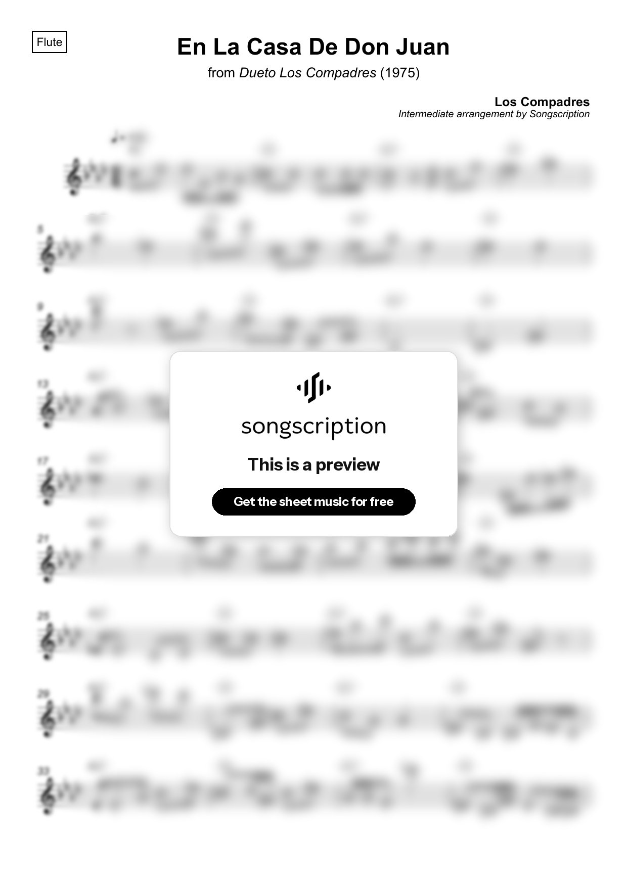 Intermediate Flute Sheet Music for "En La Casa De Don Juan" by Los Compadres