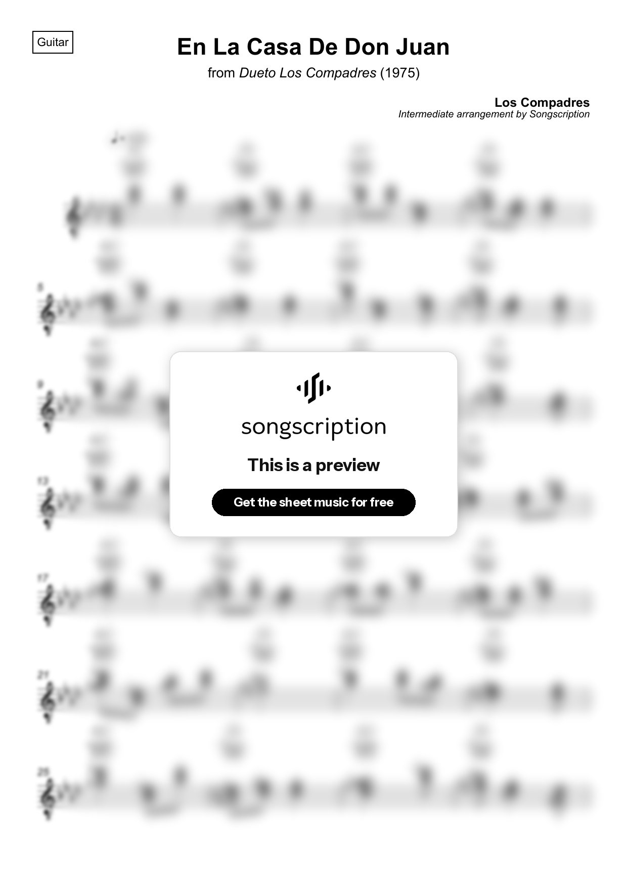 Intermediate Acoustic Guitar Sheet Music for "En La Casa De Don Juan" by Los Compadres