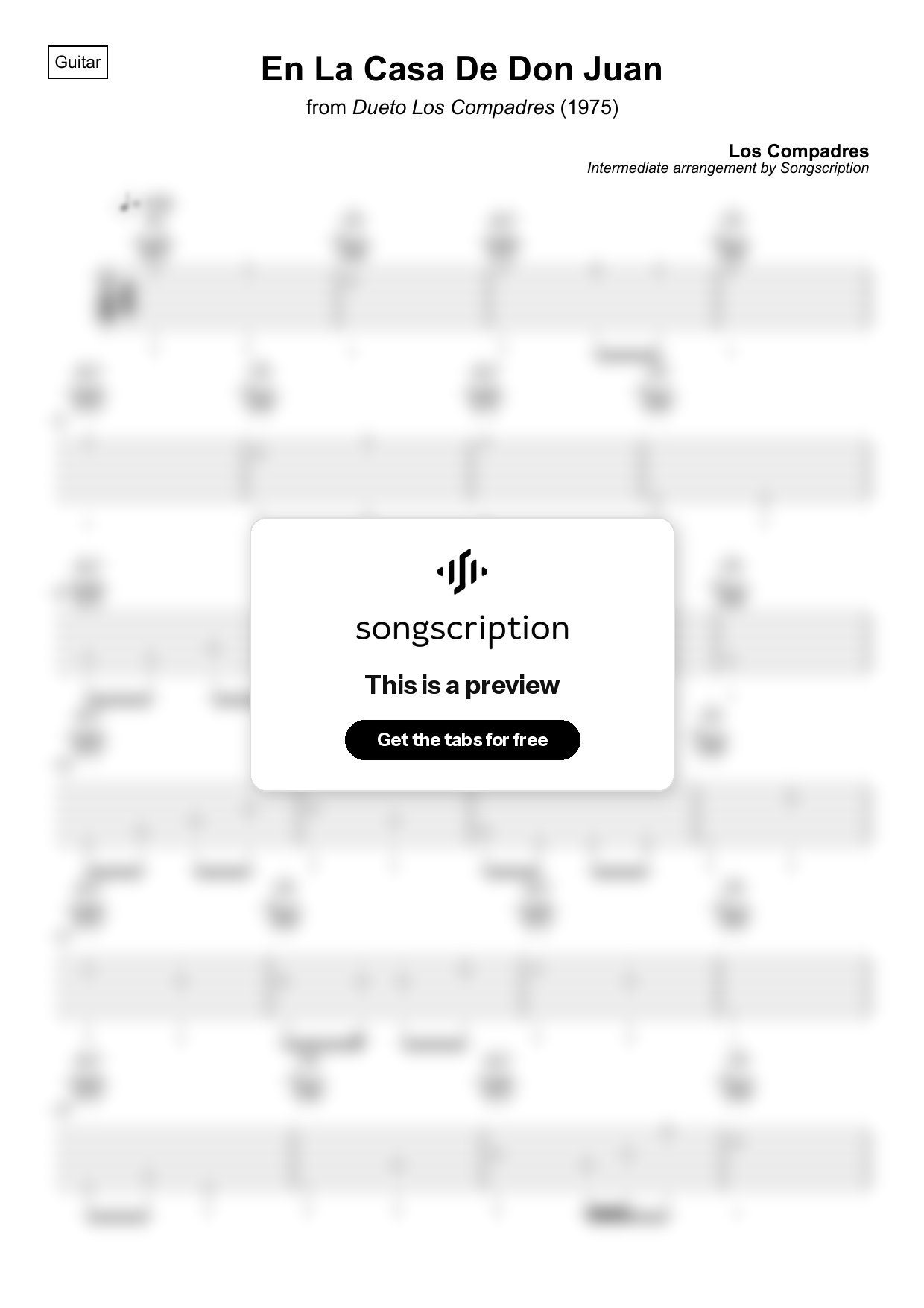 Intermediate Acoustic Guitar Tabs for "En La Casa De Don Juan" by Los Compadres