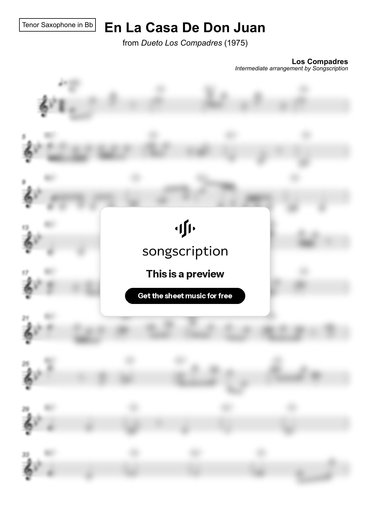 Intermediate Tenor Sax Sheet Music for "En La Casa De Don Juan" by Los Compadres