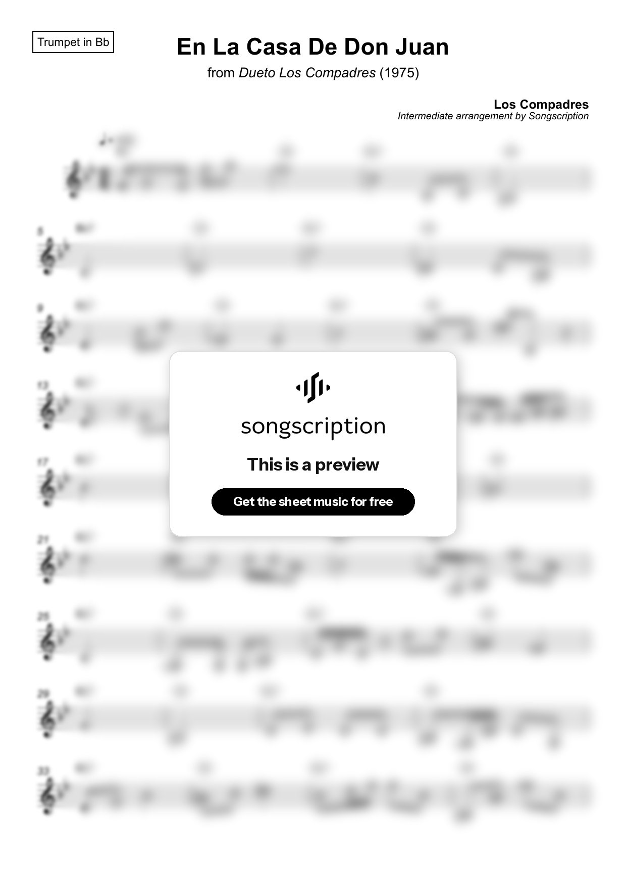 Intermediate Trumpet Sheet Music for "En La Casa De Don Juan" by Los Compadres