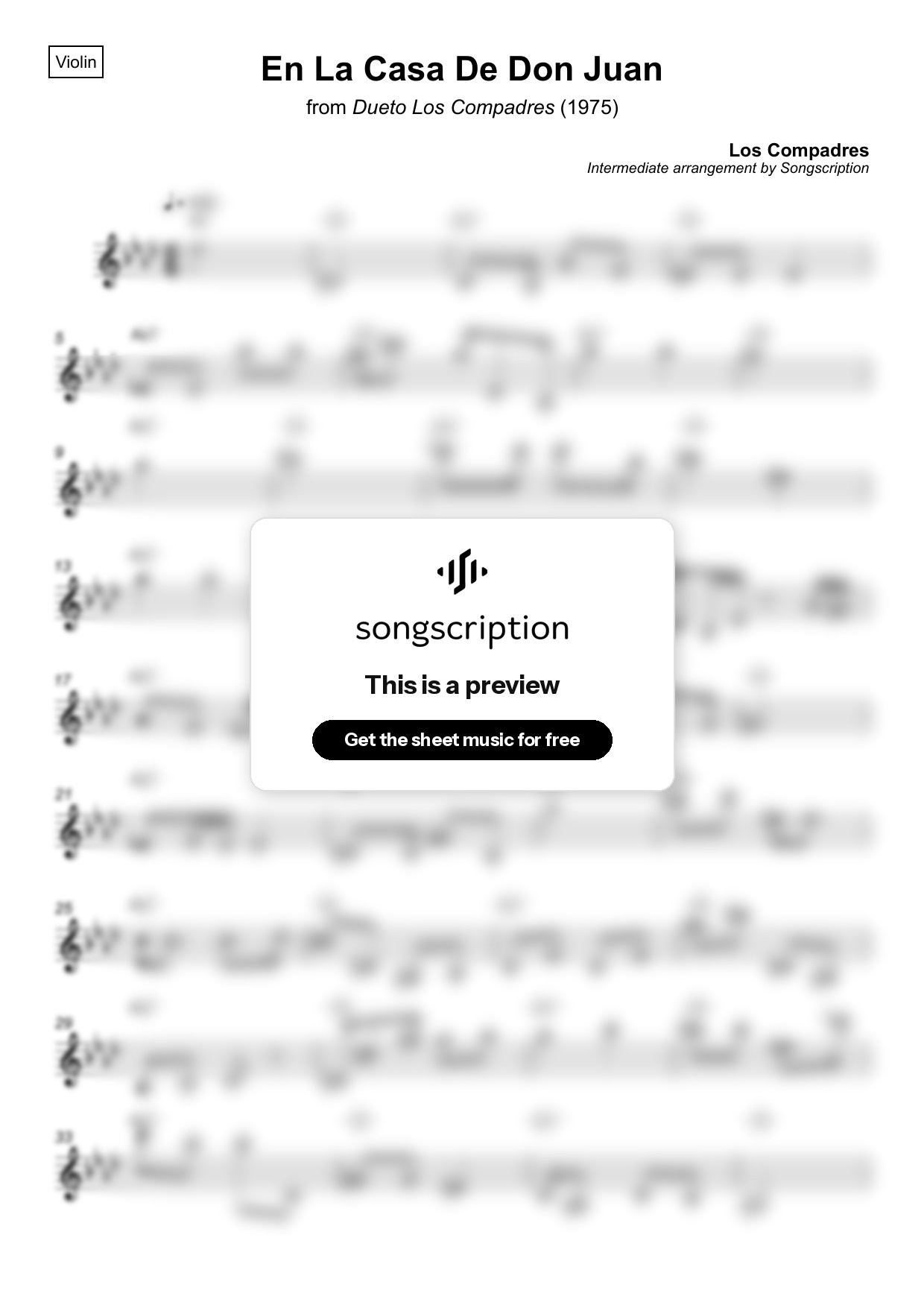 Intermediate Violin Sheet Music for "En La Casa De Don Juan" by Los Compadres