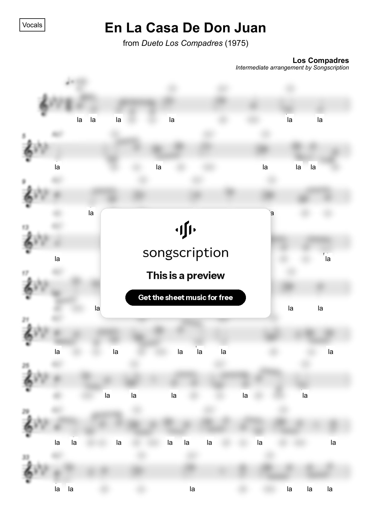 Intermediate Vocals Sheet Music for "En La Casa De Don Juan" by Los Compadres
