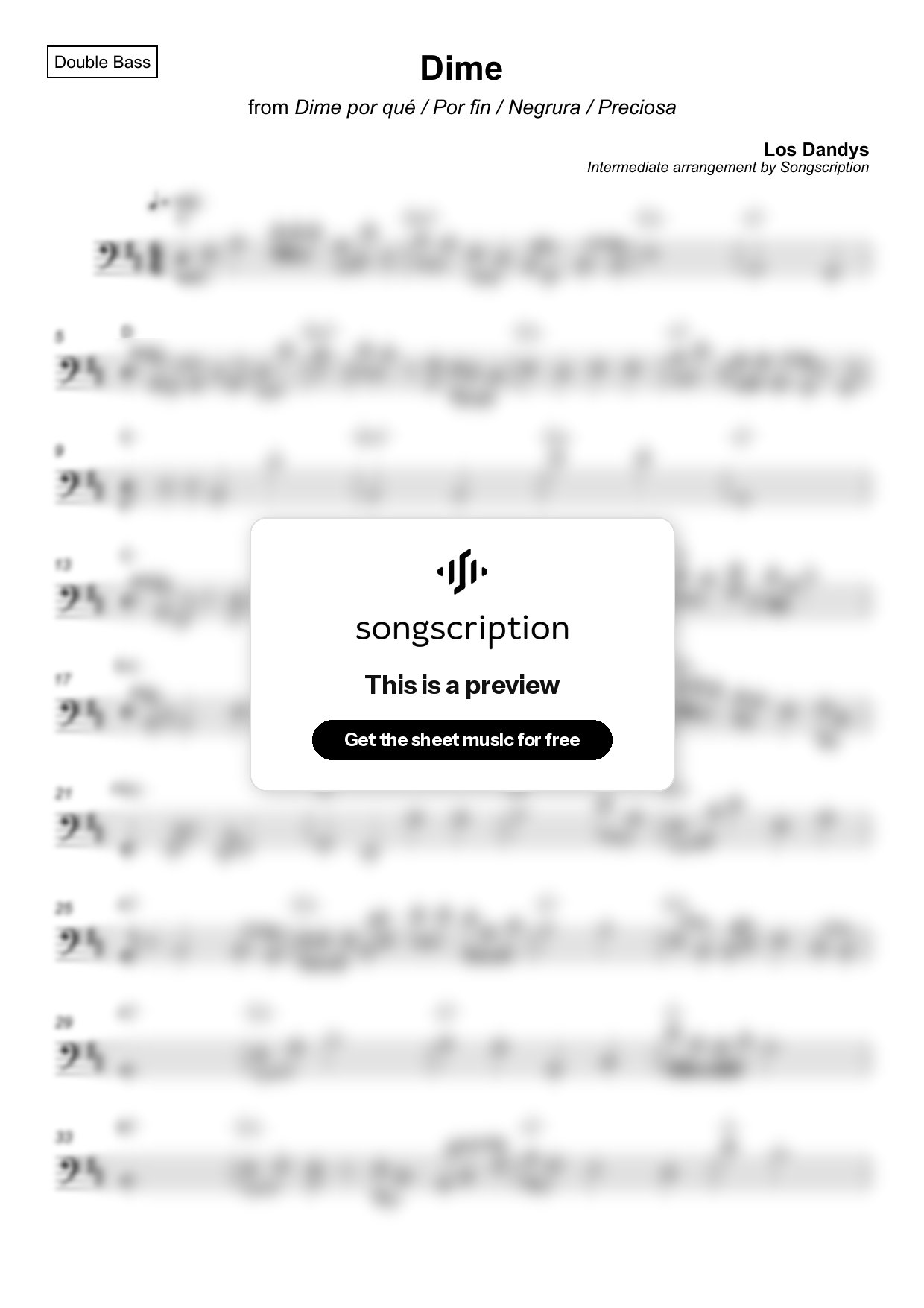 Intermediate Double Bass Sheet Music for "Dime" by Los Dandys