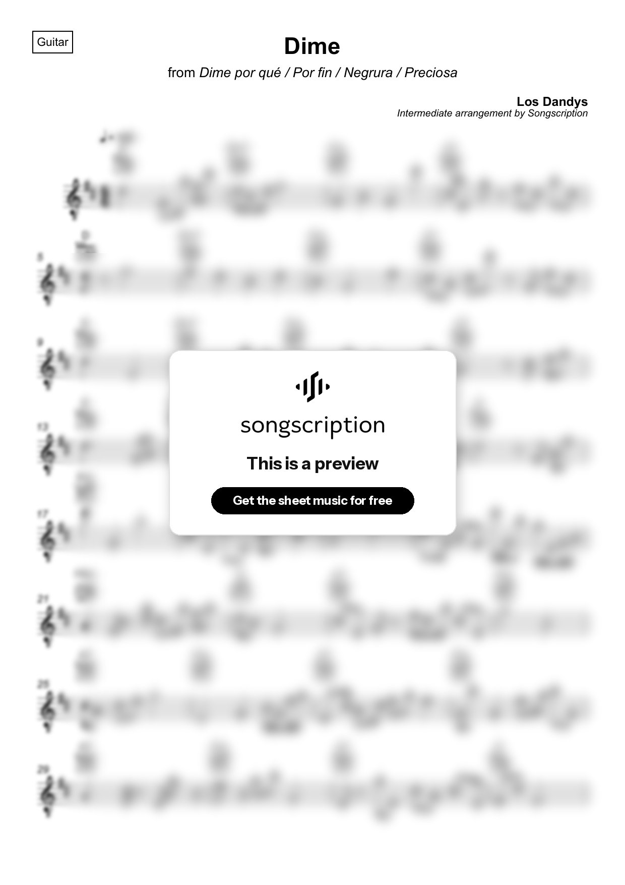 Intermediate Acoustic Guitar Sheet Music for "Dime" by Los Dandys