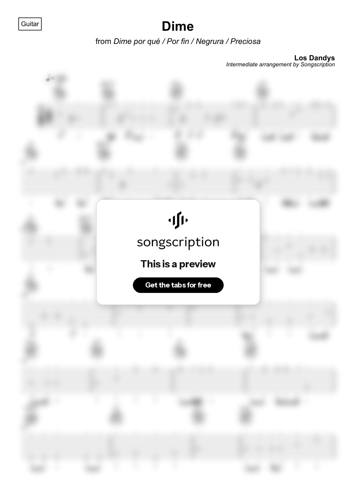 Intermediate Acoustic Guitar Tabs for "Dime" by Los Dandys