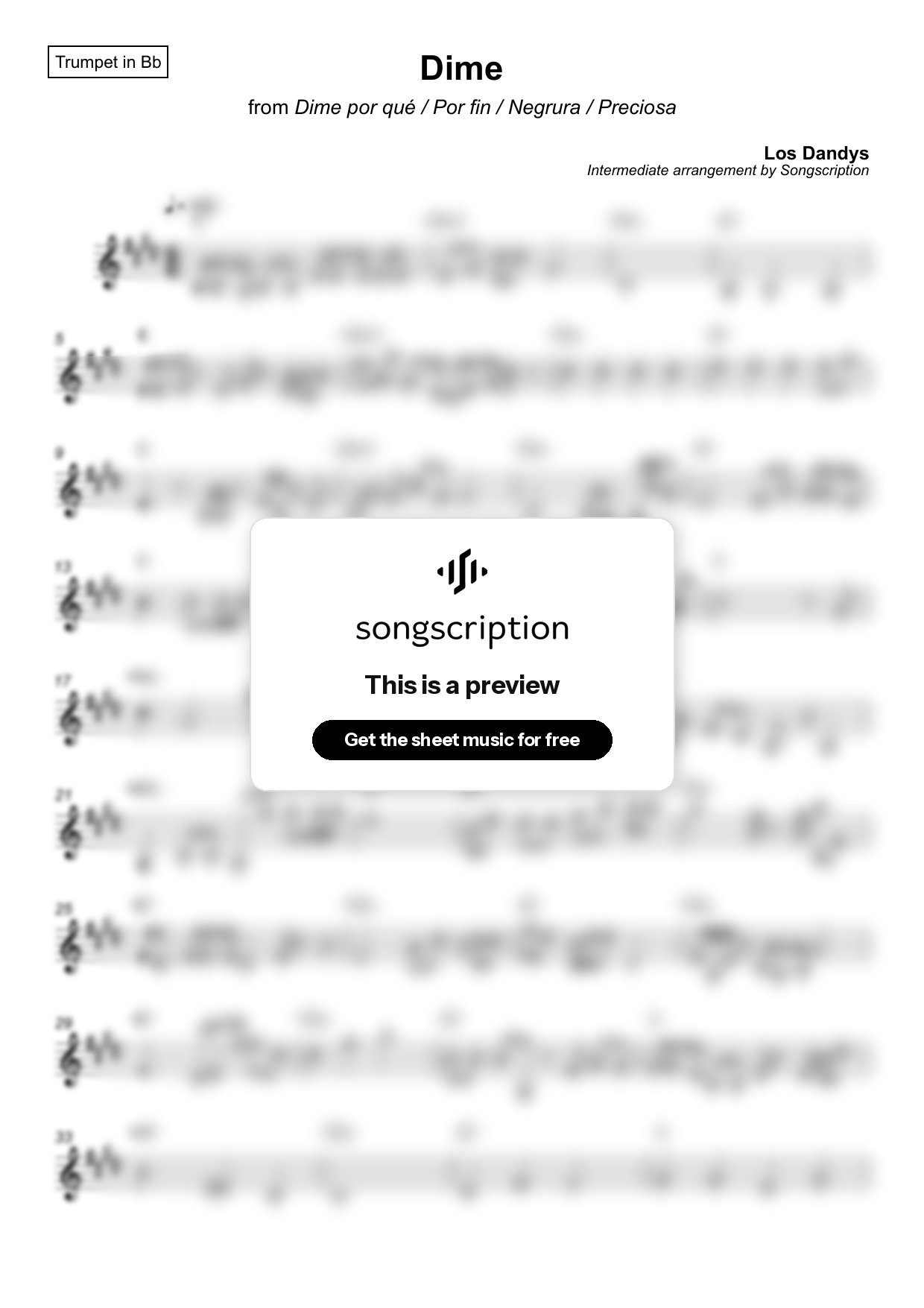 Intermediate Trumpet Sheet Music for "Dime" by Los Dandys
