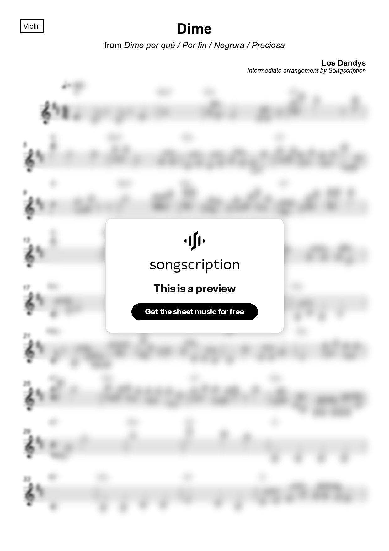 Intermediate Violin Sheet Music for "Dime" by Los Dandys