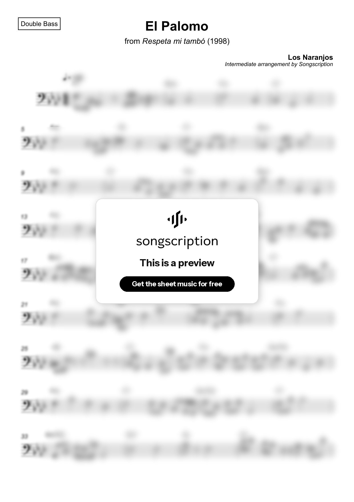 Intermediate Double Bass Sheet Music for "El Palomo" by Los Naranjos