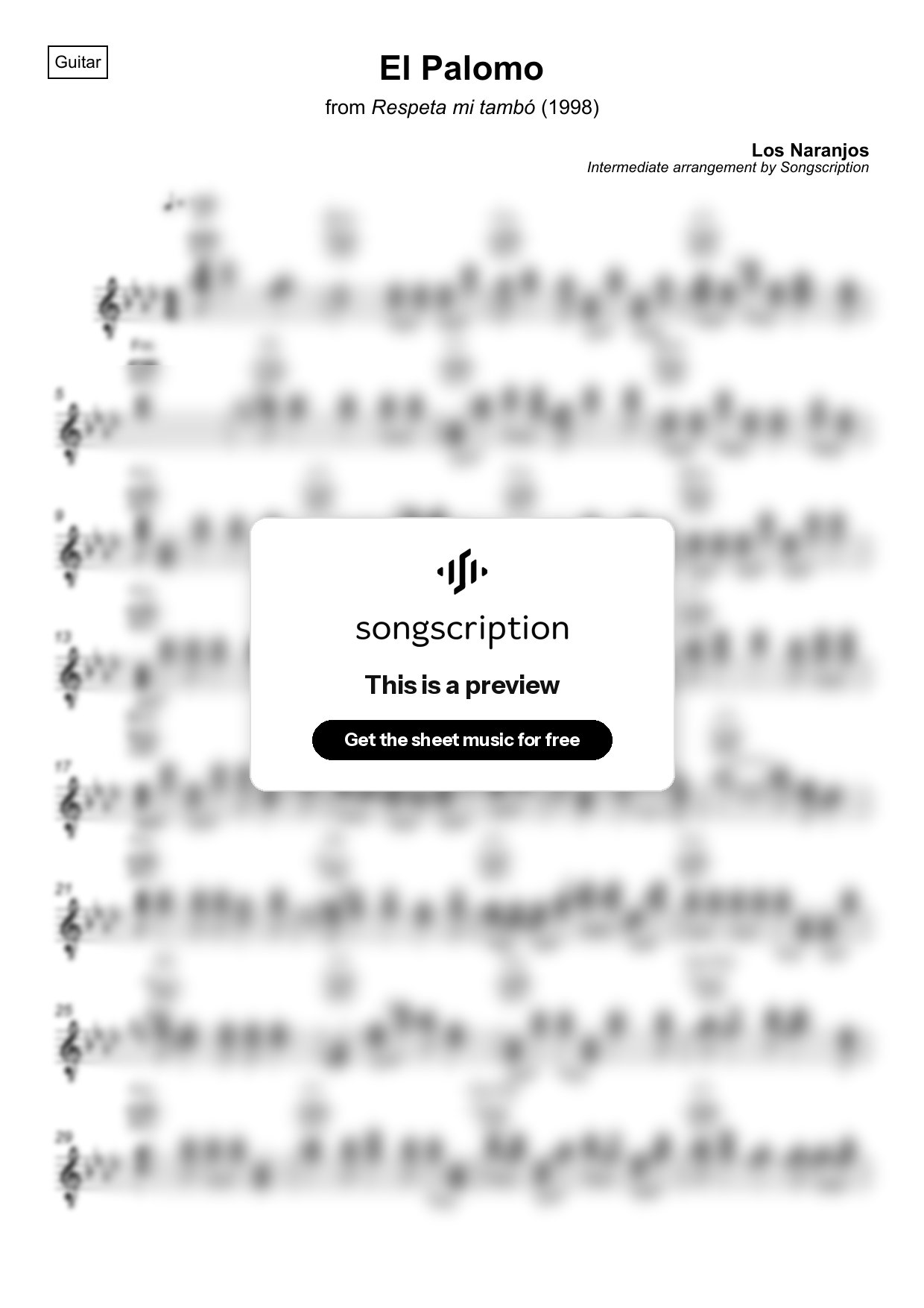 Intermediate Acoustic Guitar Sheet Music for "El Palomo" by Los Naranjos