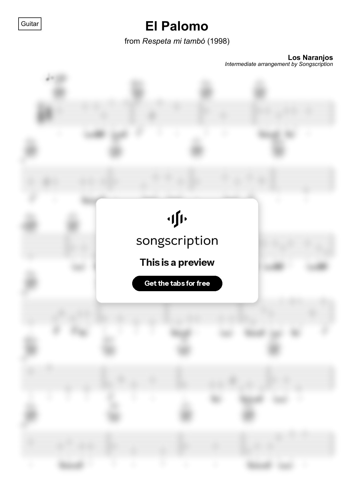 Intermediate Acoustic Guitar Tabs for "El Palomo" by Los Naranjos