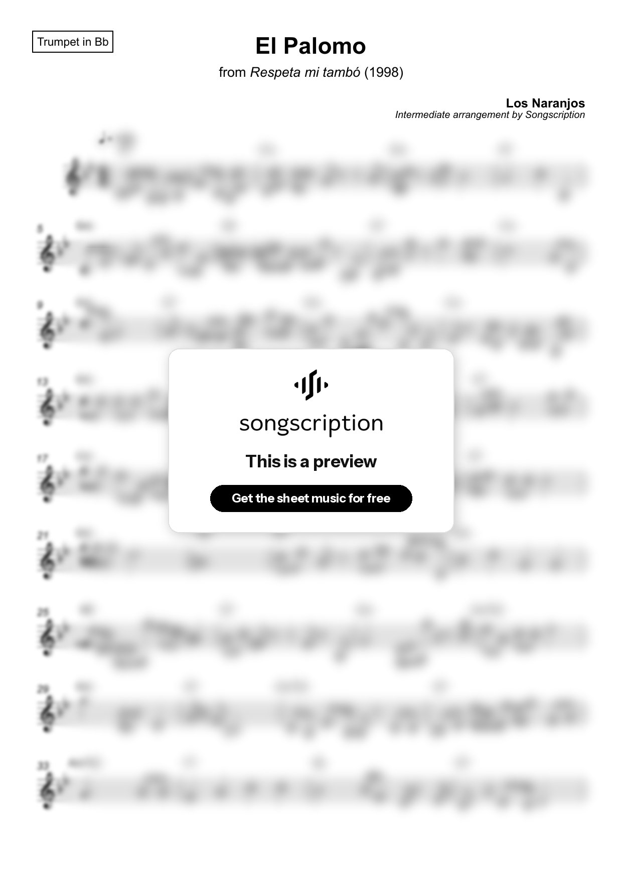 Intermediate Trumpet Sheet Music for "El Palomo" by Los Naranjos