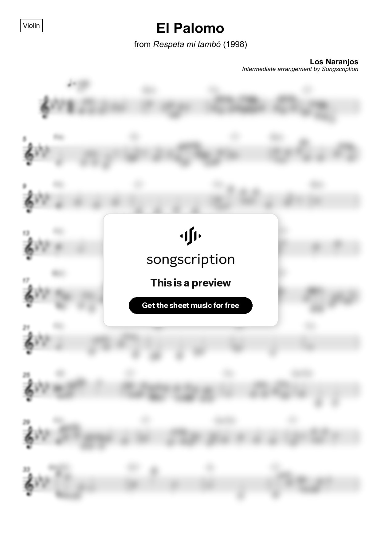 Intermediate Violin Sheet Music for "El Palomo" by Los Naranjos