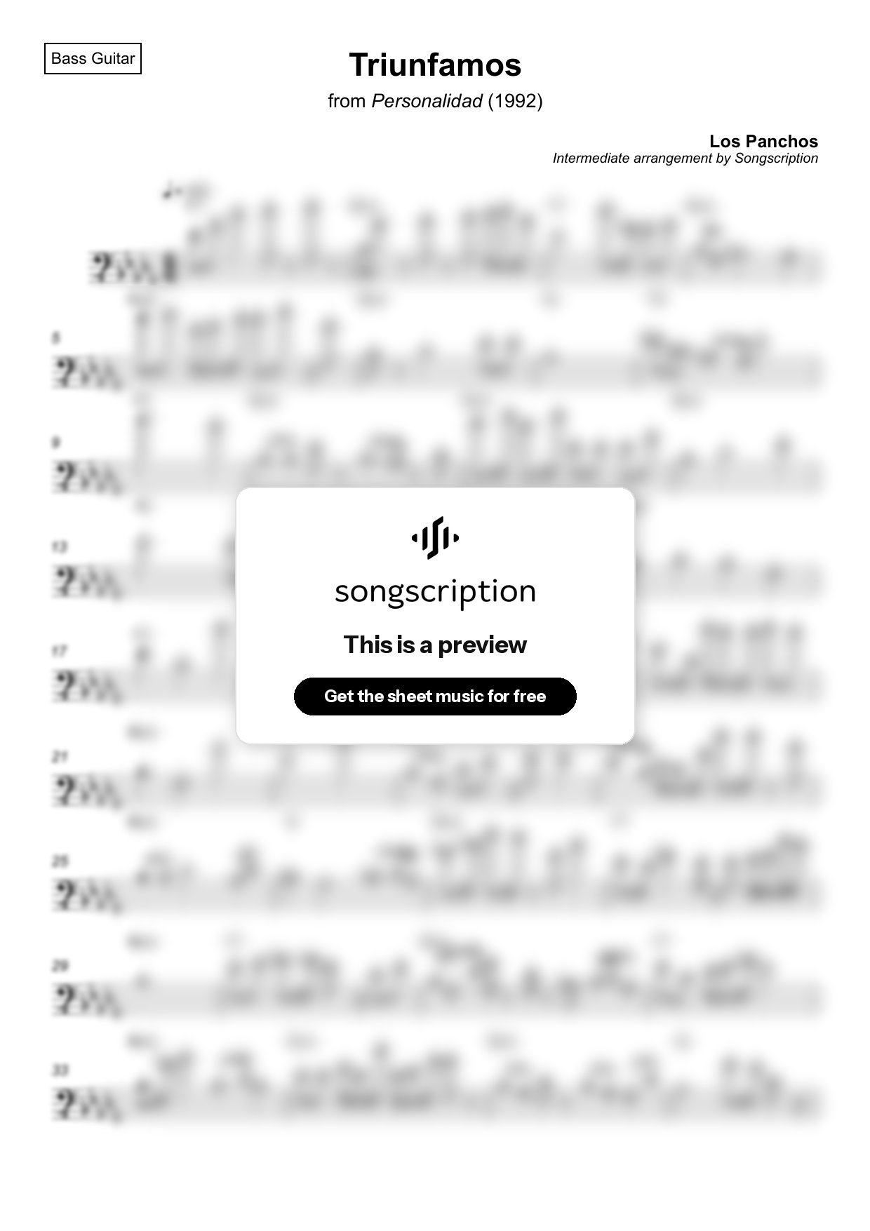 Intermediate Bass Guitar Sheet Music for "Triunfamos" by Los Panchos