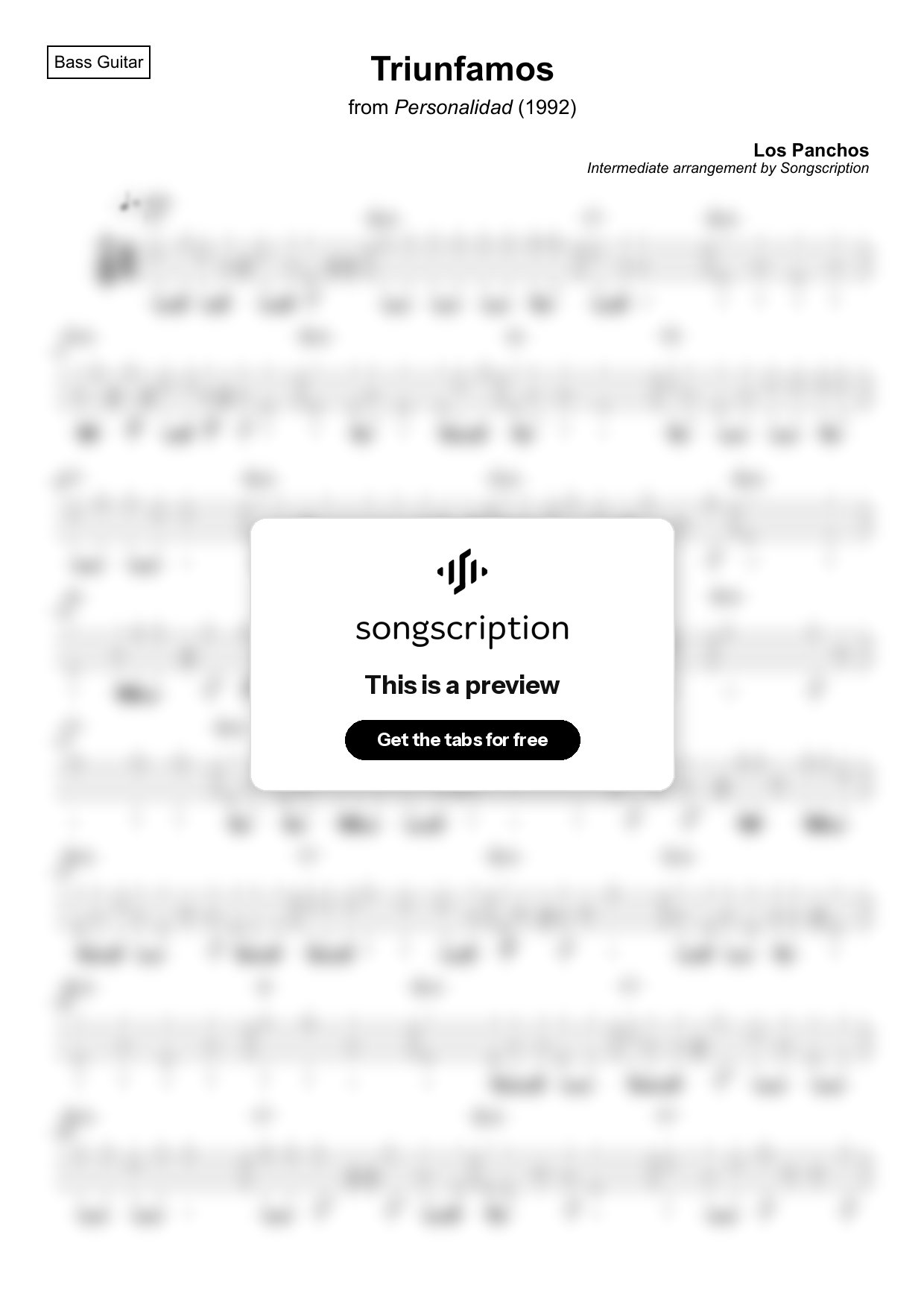 Intermediate Bass Guitar Tabs for "Triunfamos" by Los Panchos