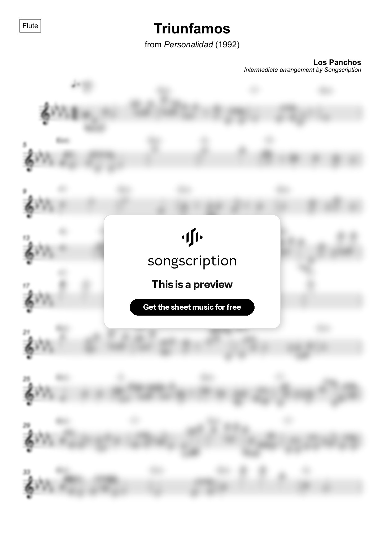 Intermediate Flute Sheet Music for "Triunfamos" by Los Panchos