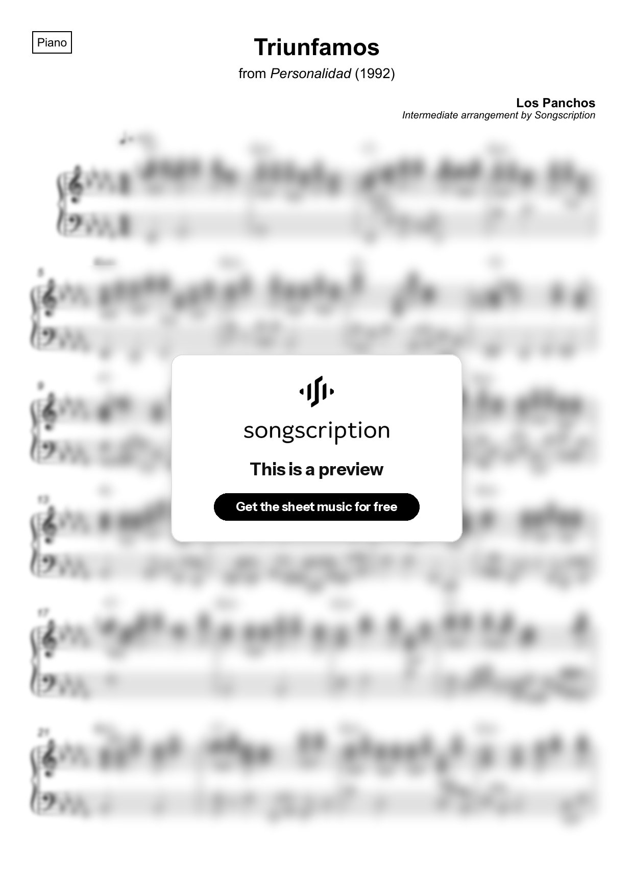 Intermediate Piano Sheet Music for "Triunfamos" by Los Panchos