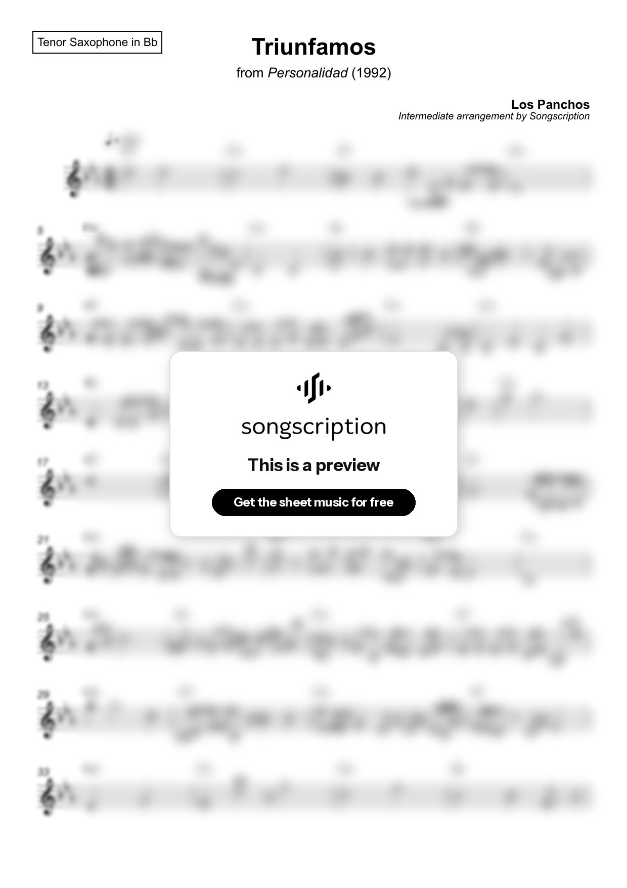 Intermediate Tenor Sax Sheet Music for "Triunfamos" by Los Panchos