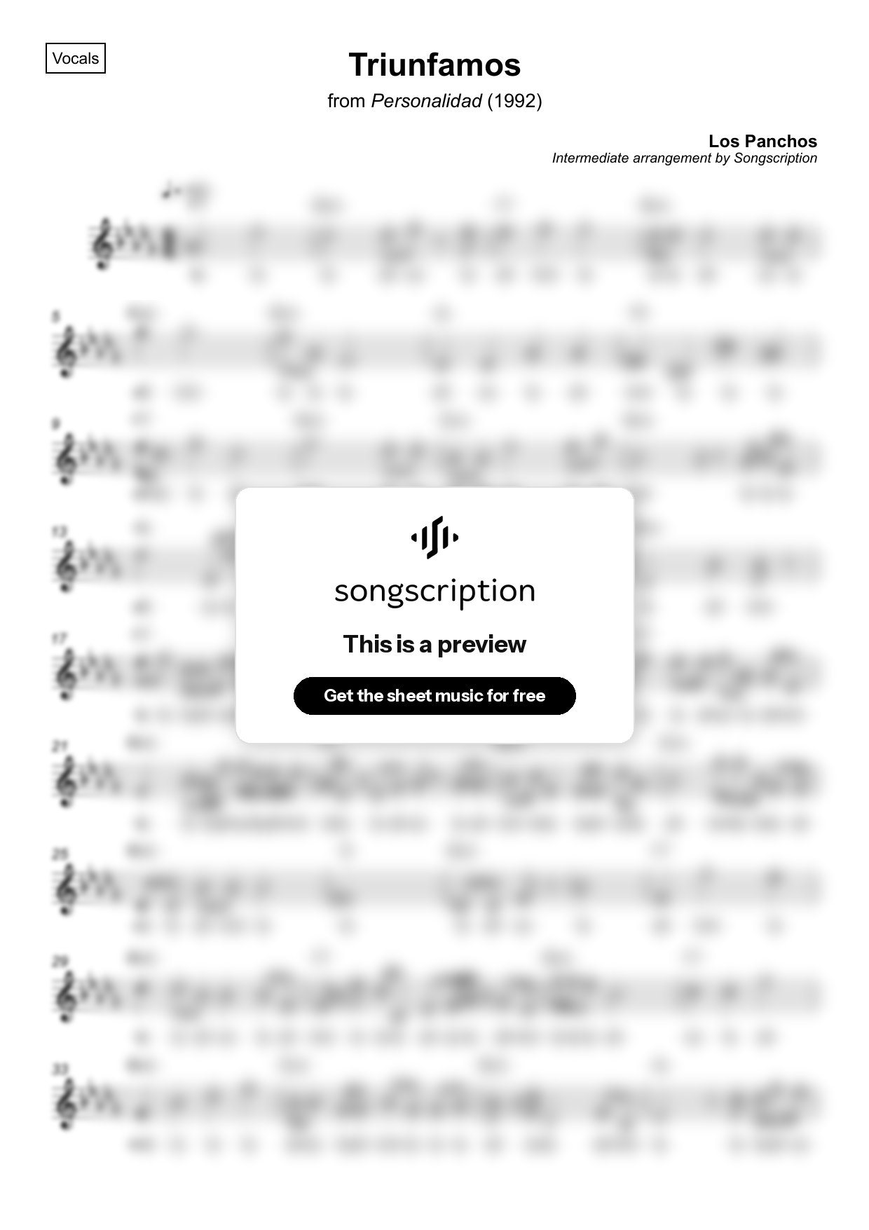 Intermediate Vocals Sheet Music for "Triunfamos" by Los Panchos