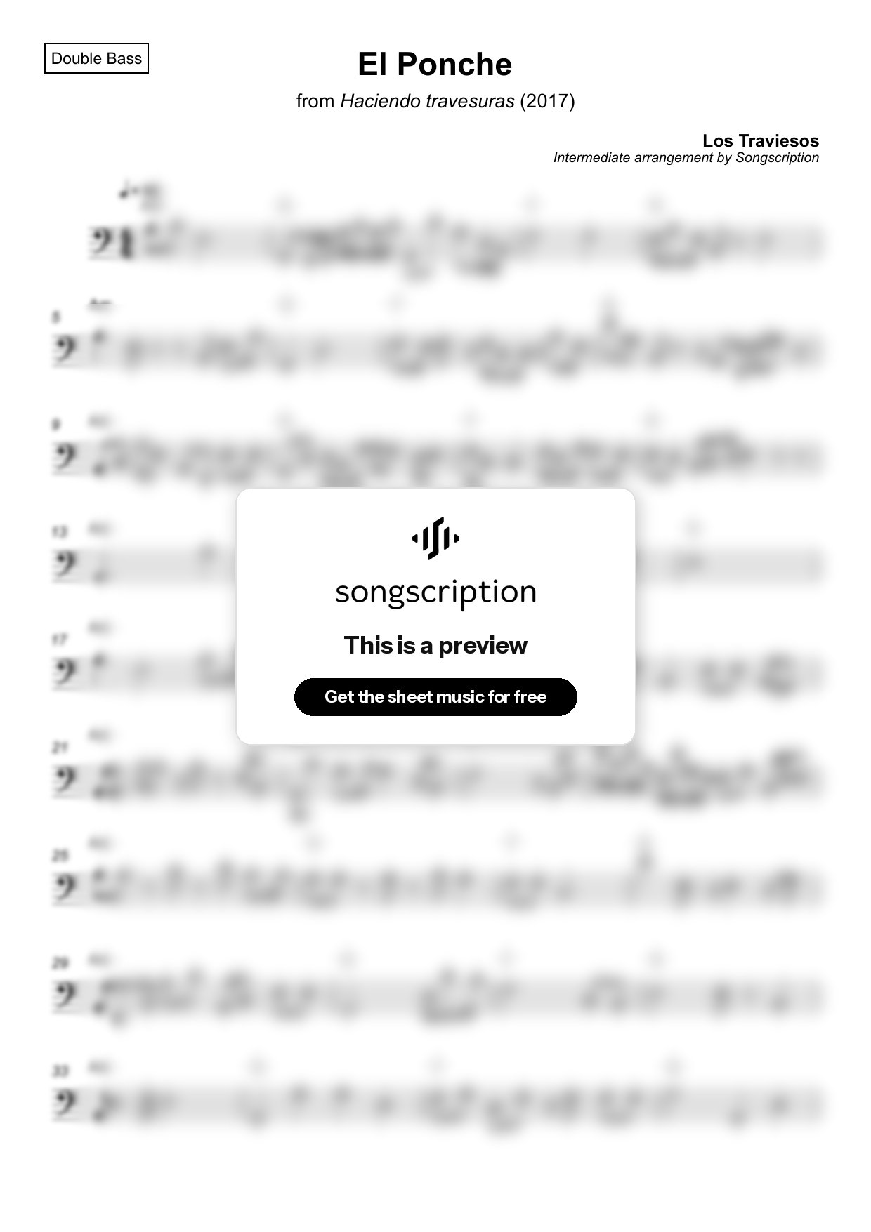 Intermediate Double Bass Sheet Music for "El Ponche" by Los Traviesos
